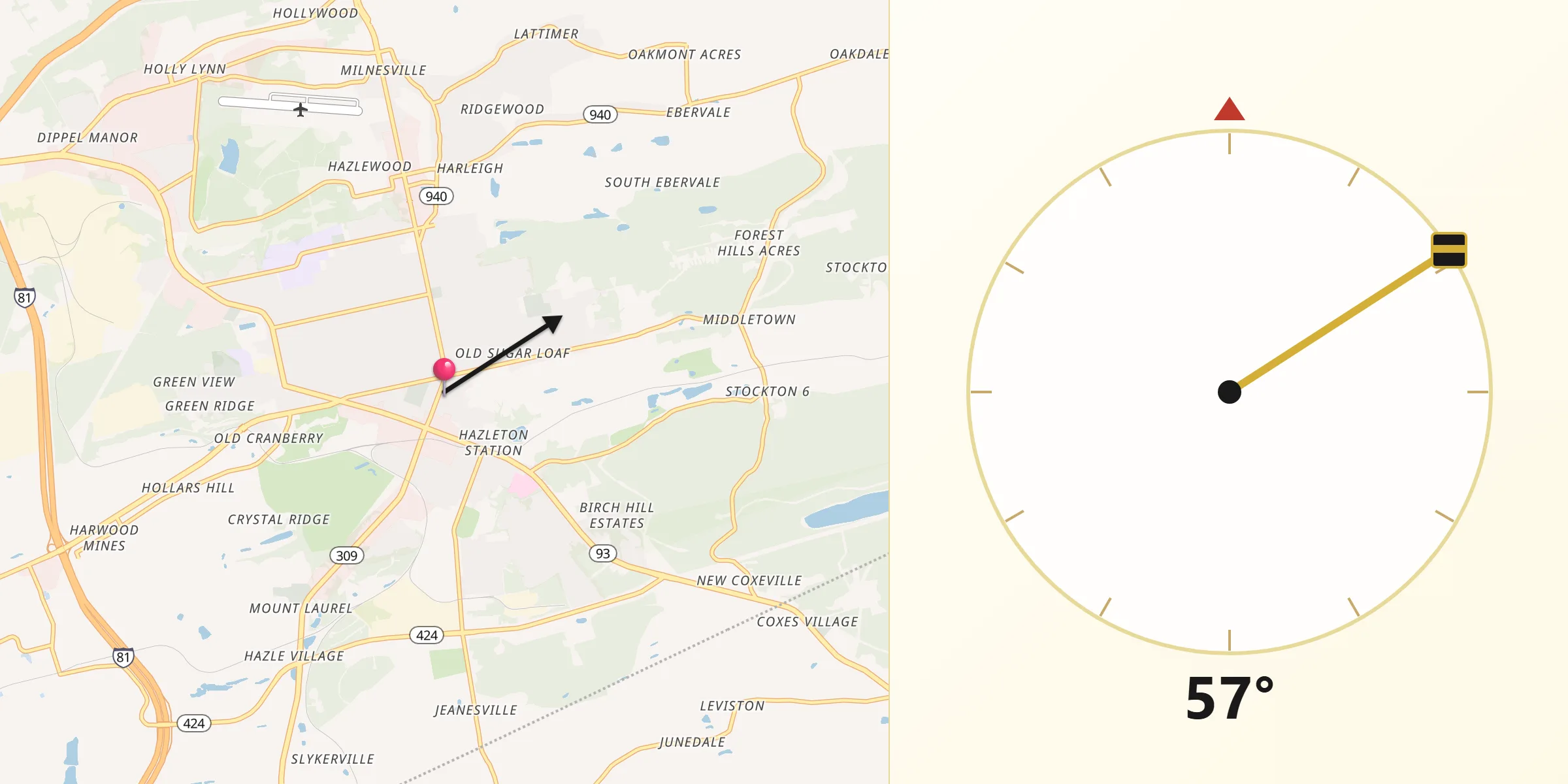 Qibla Direction from Hazleton