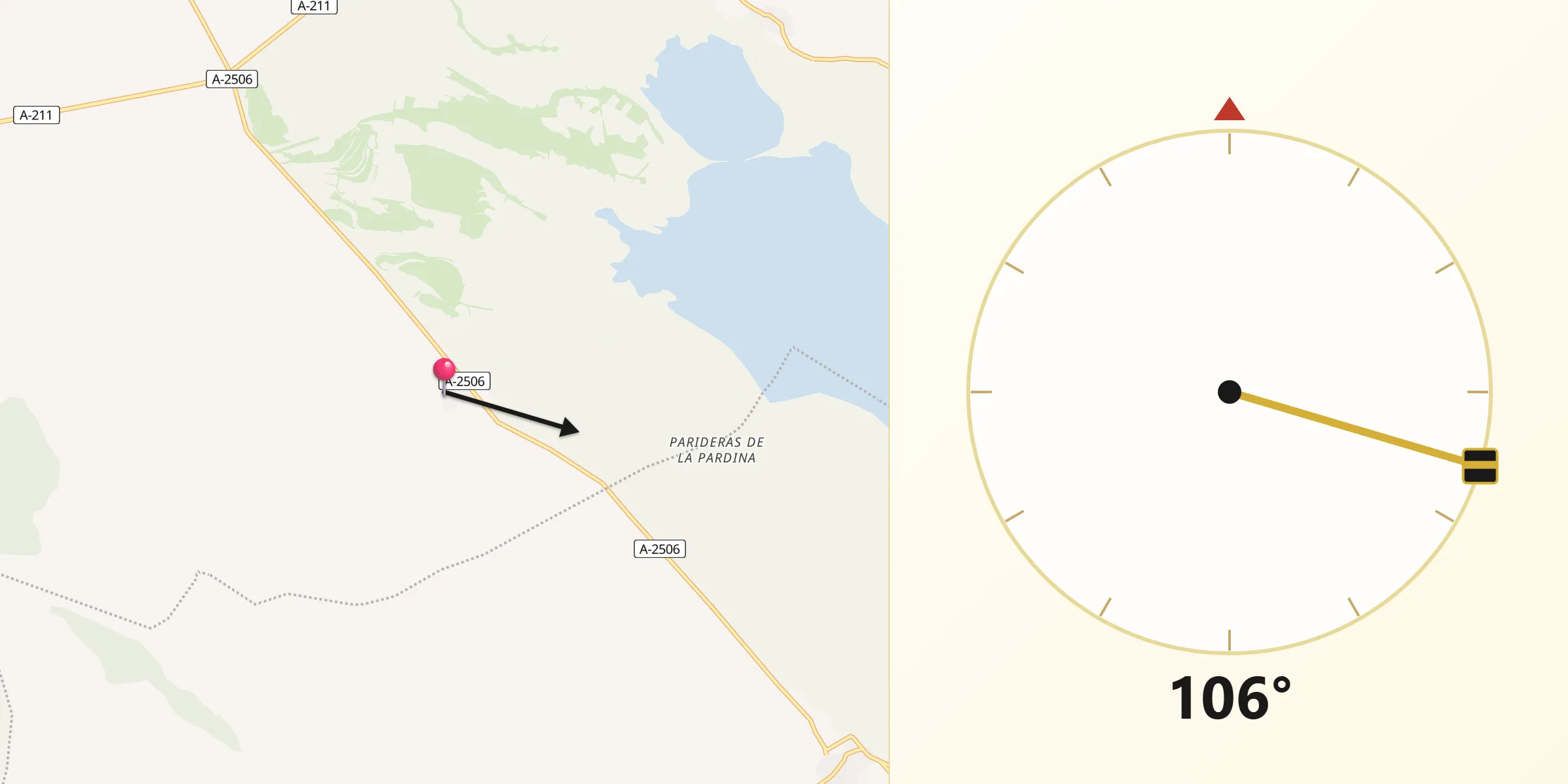 Dirección de la Qibla desde Las Cuerlas