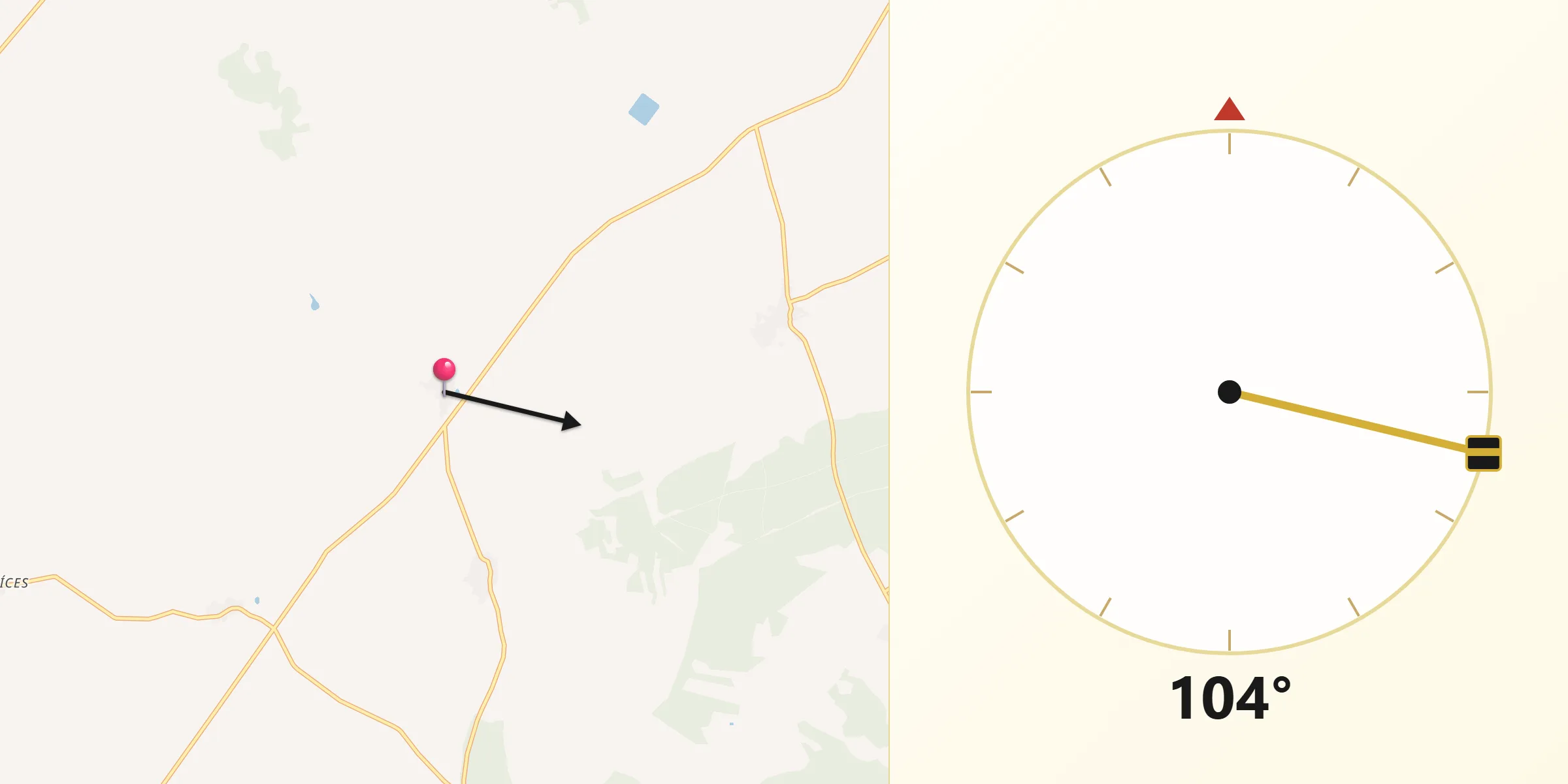 Dirección de la Qibla desde Donjimeno