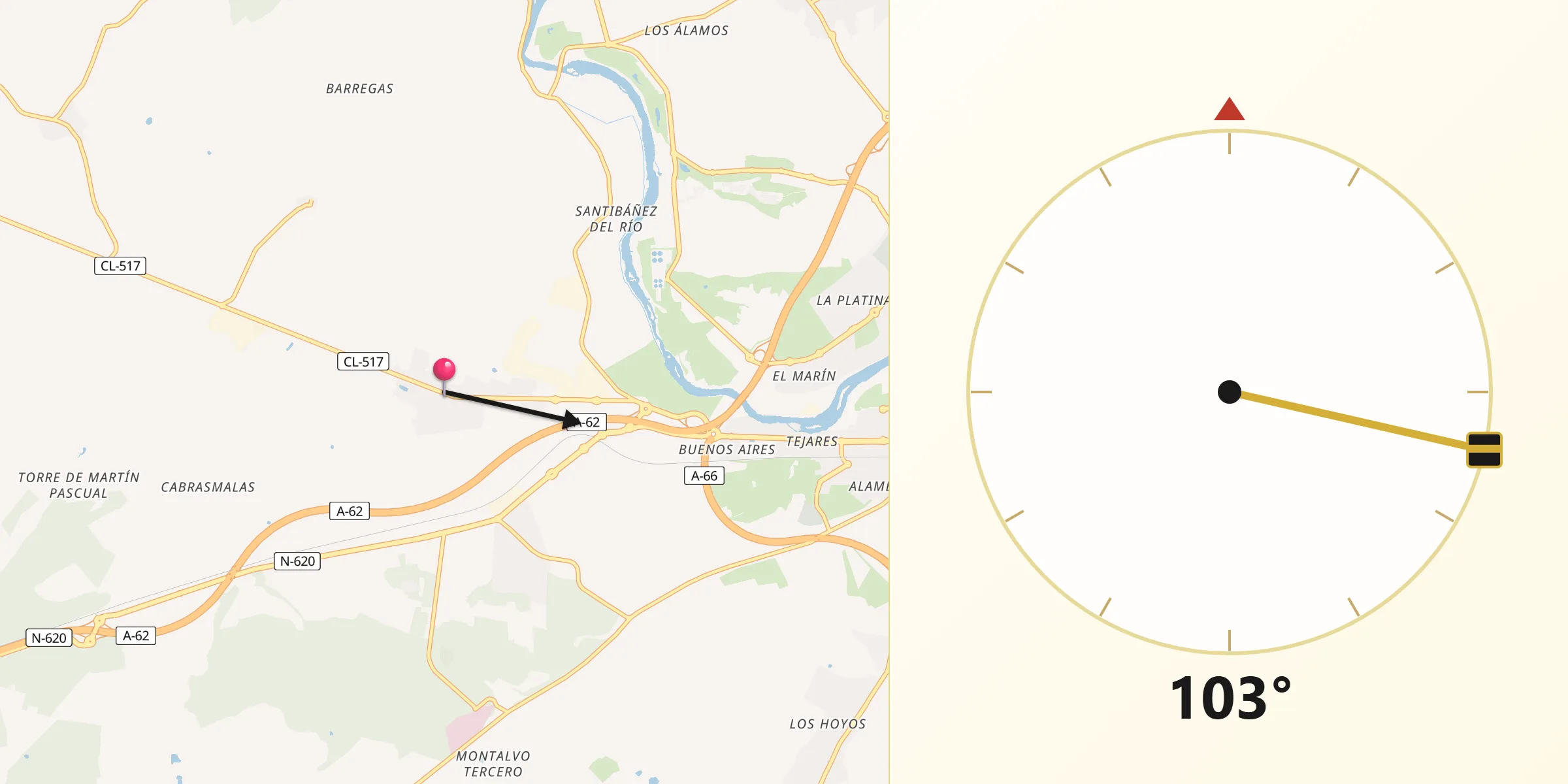 Dirección de la Qibla desde Doñinos de Salamanca