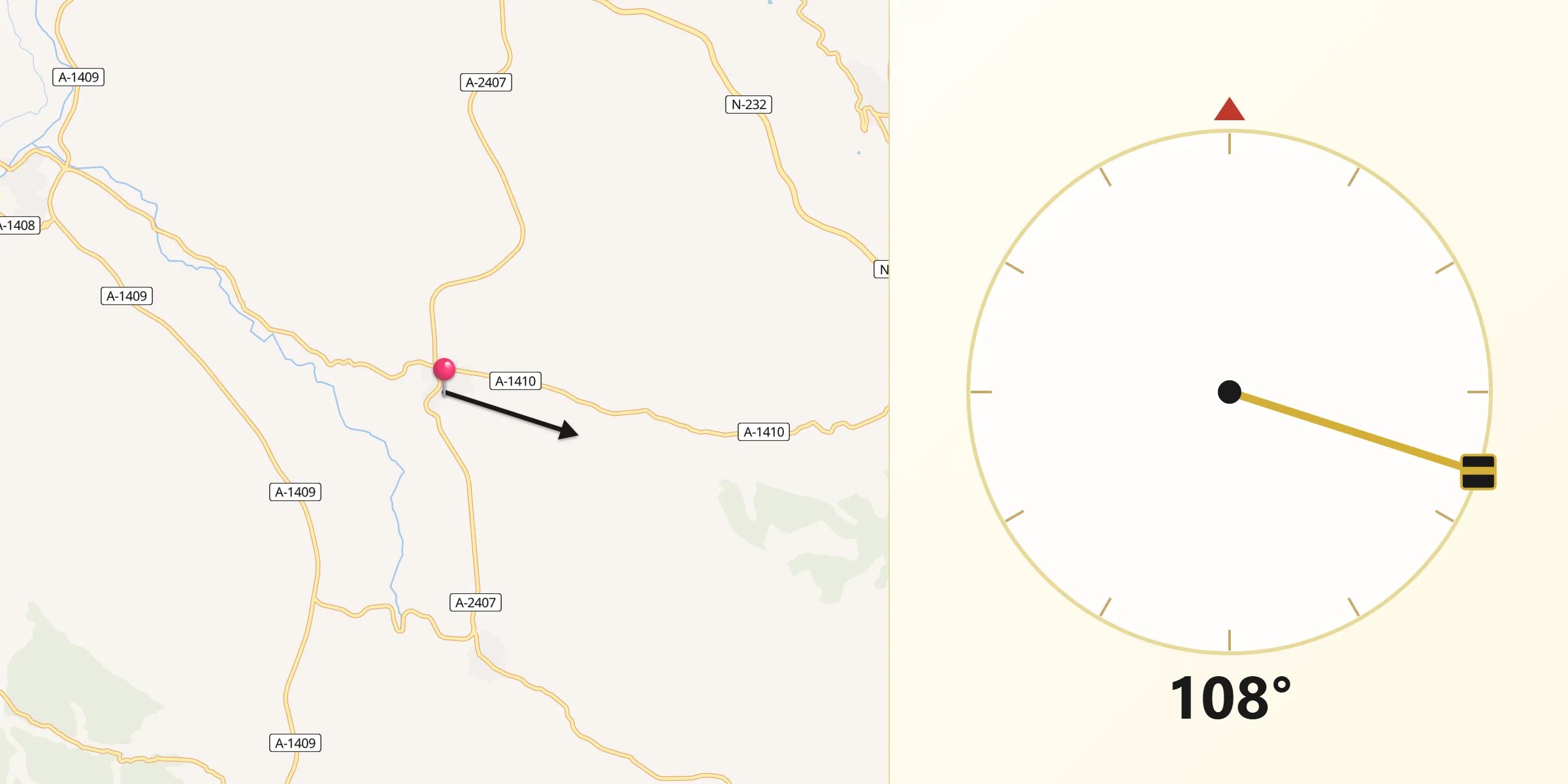 Dirección de la Qibla desde Torrecilla de Alcañiz