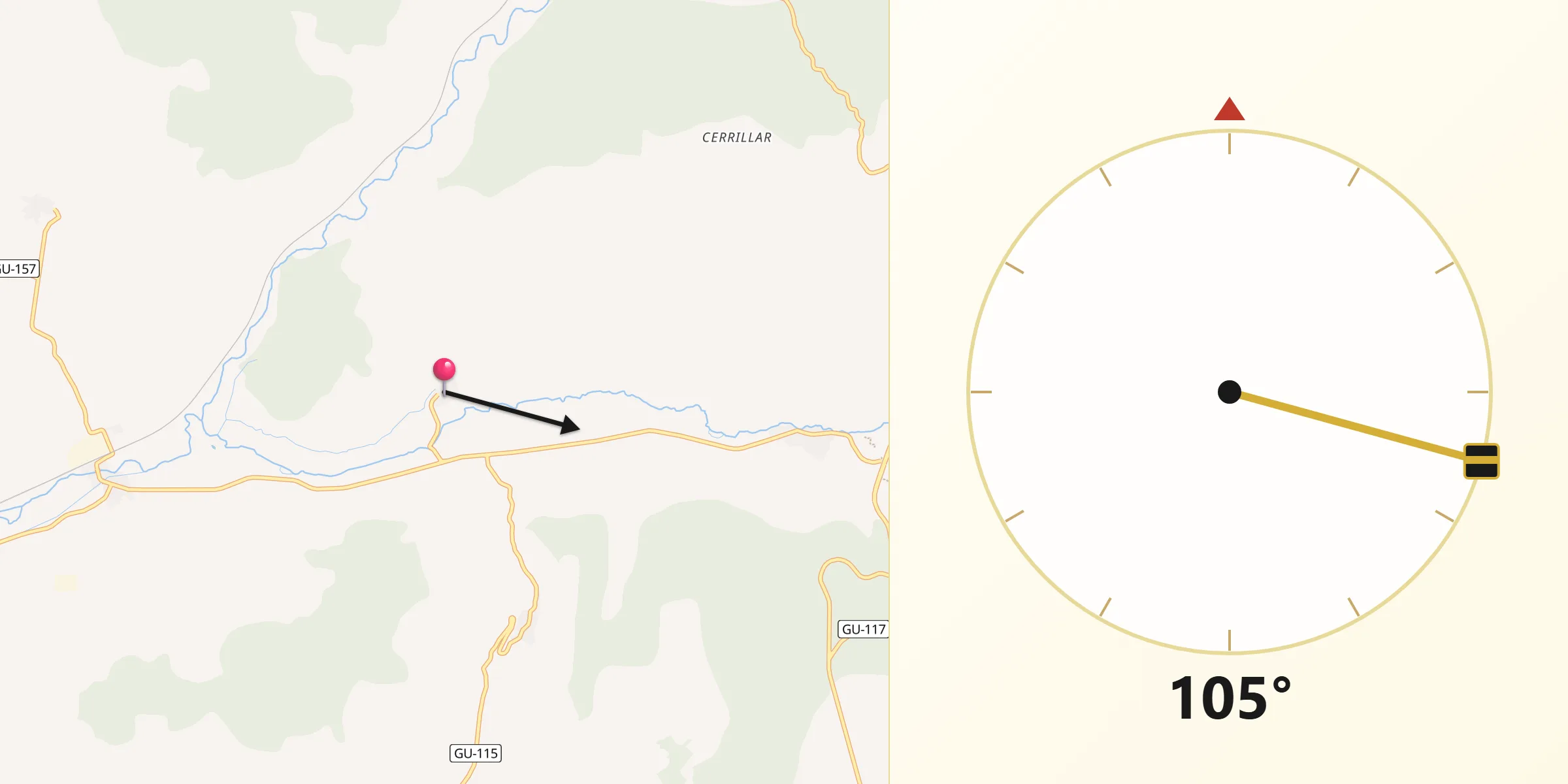 Dirección de la Qibla desde Villaseca de Henares