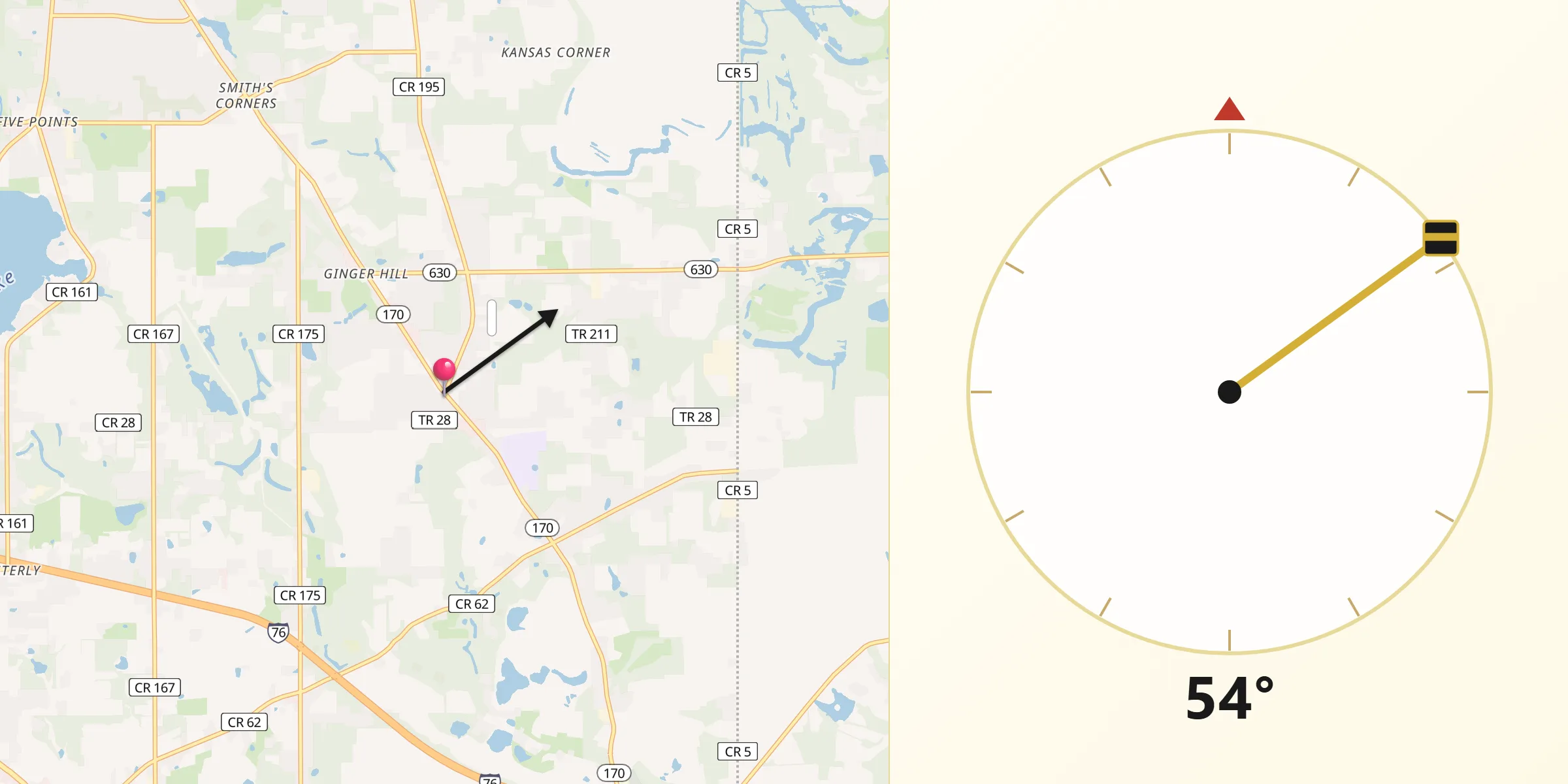 Qibla Direction from New Middletown