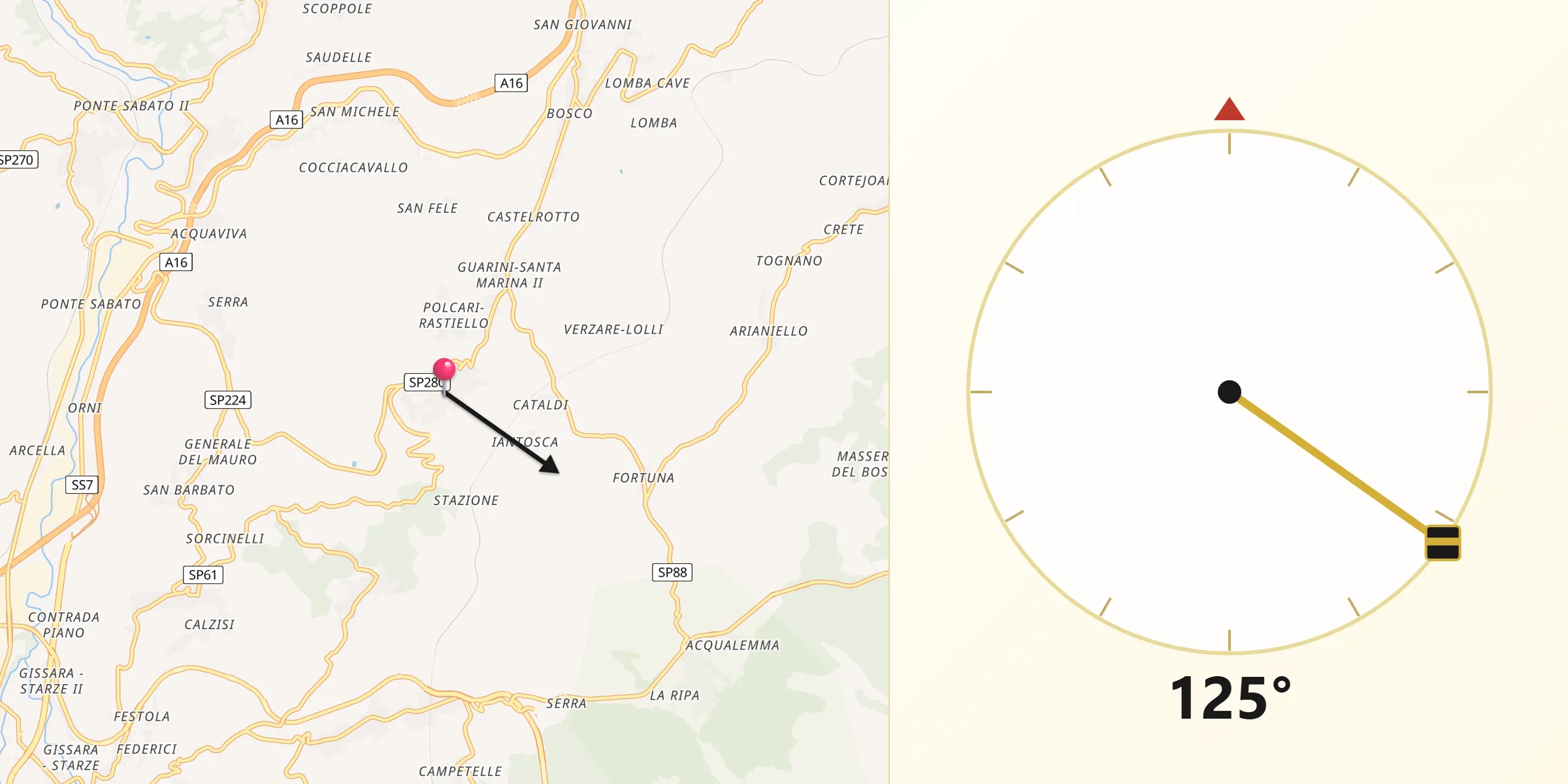 Direzione della Qibla da Montefalcione