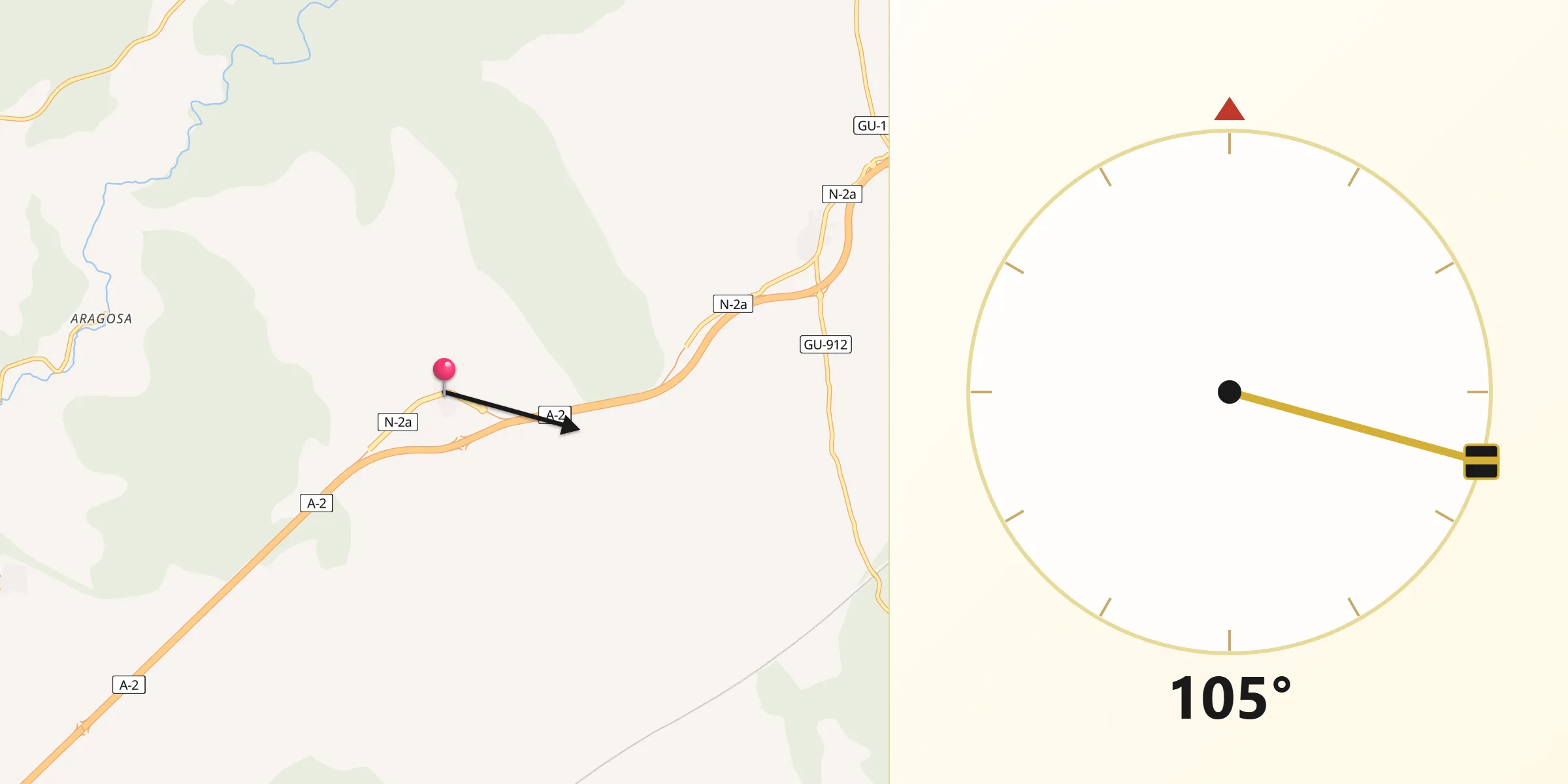 Dirección de la Qibla desde Algora