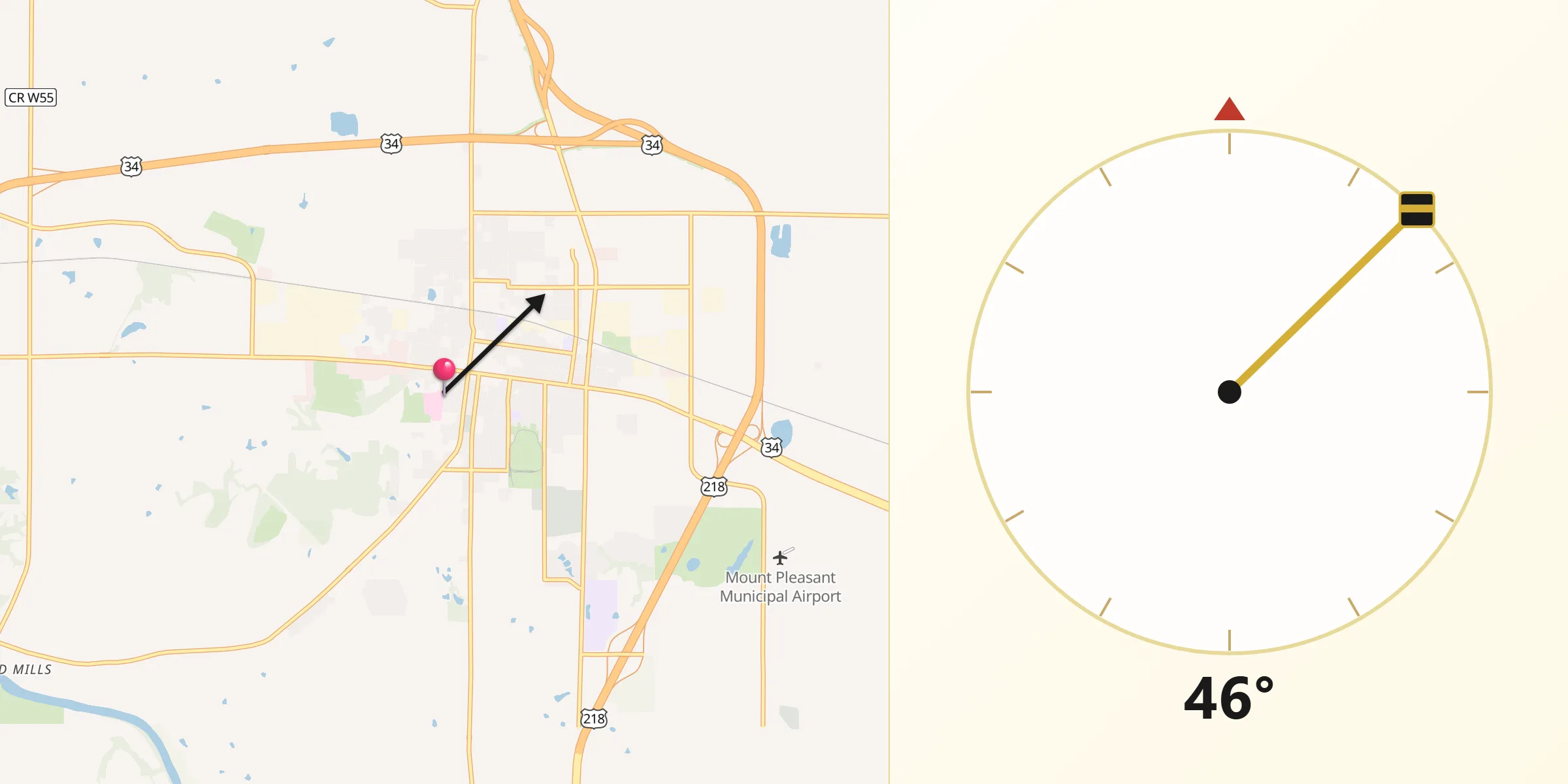 Qibla Direction from Mount Pleasant