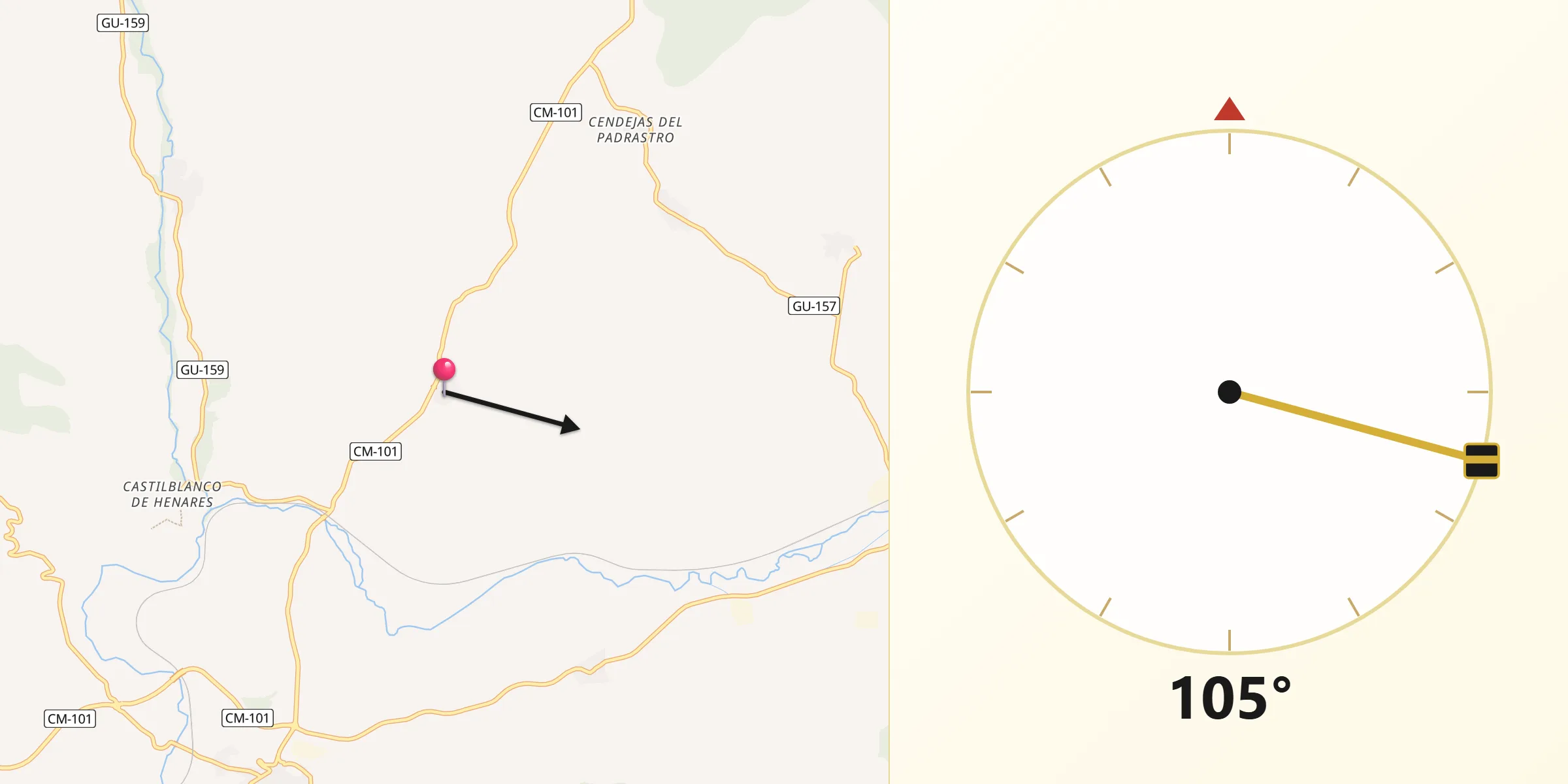 Dirección de la Qibla desde Jirueque