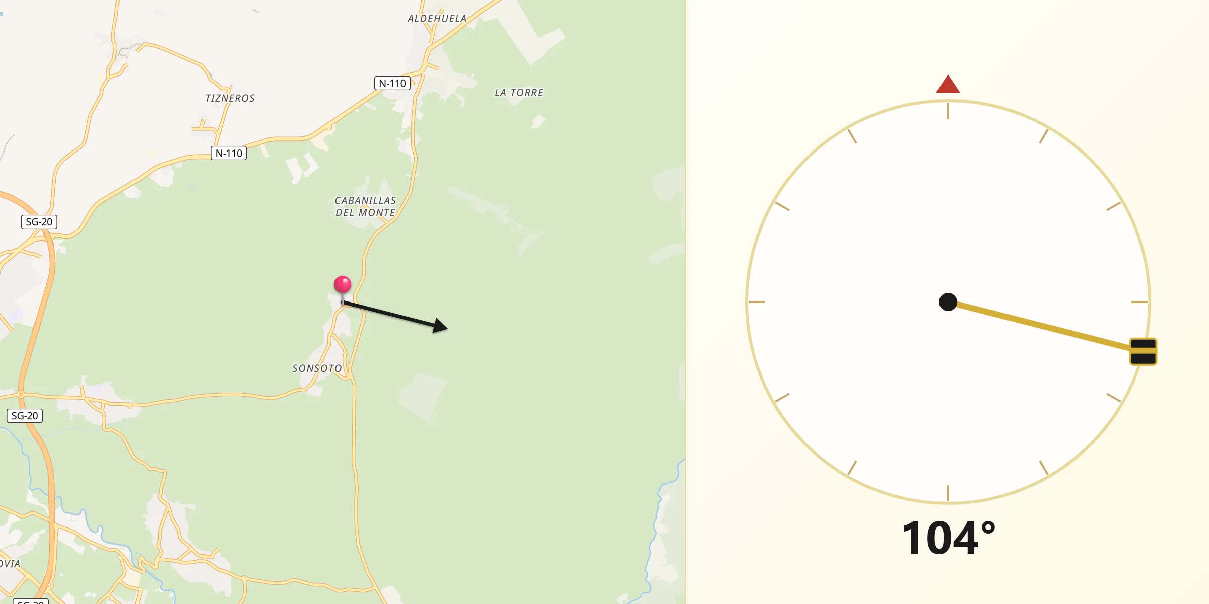 Dirección de la Qibla desde Trescasas