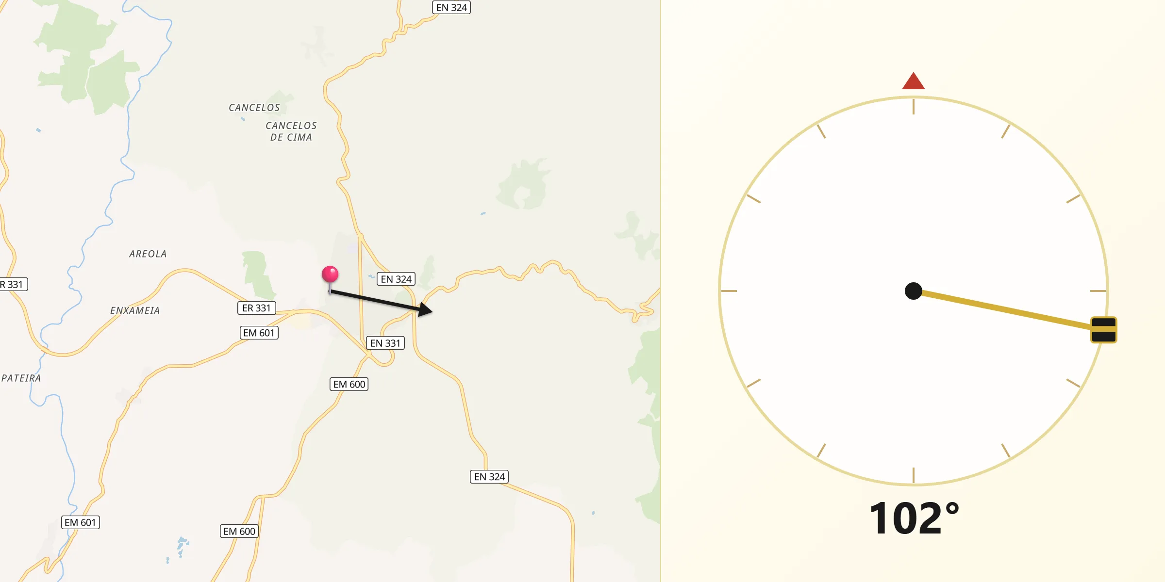 Direção da Qibla a partir de Mêda
