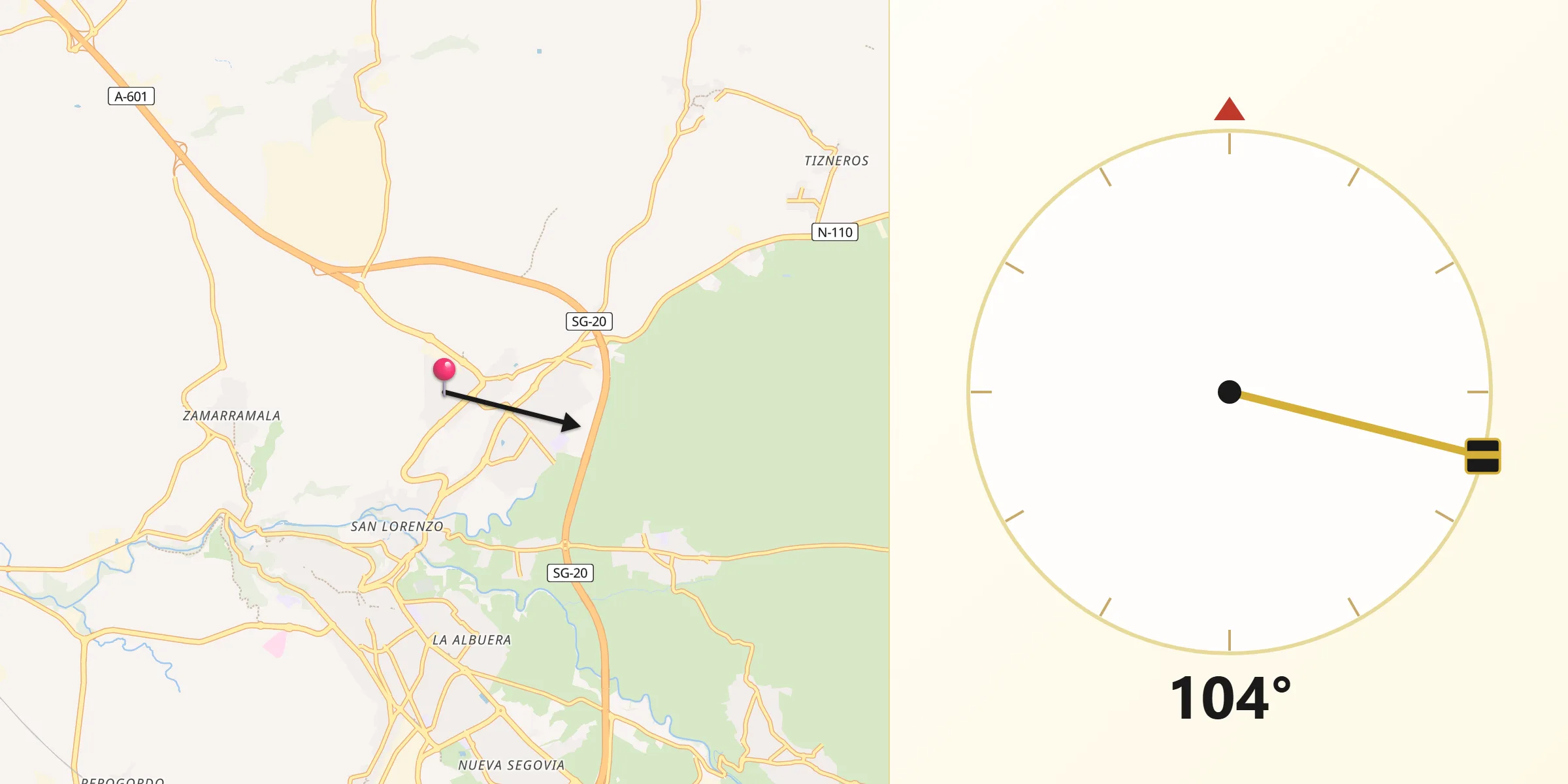 Dirección de la Qibla desde La Lastrilla