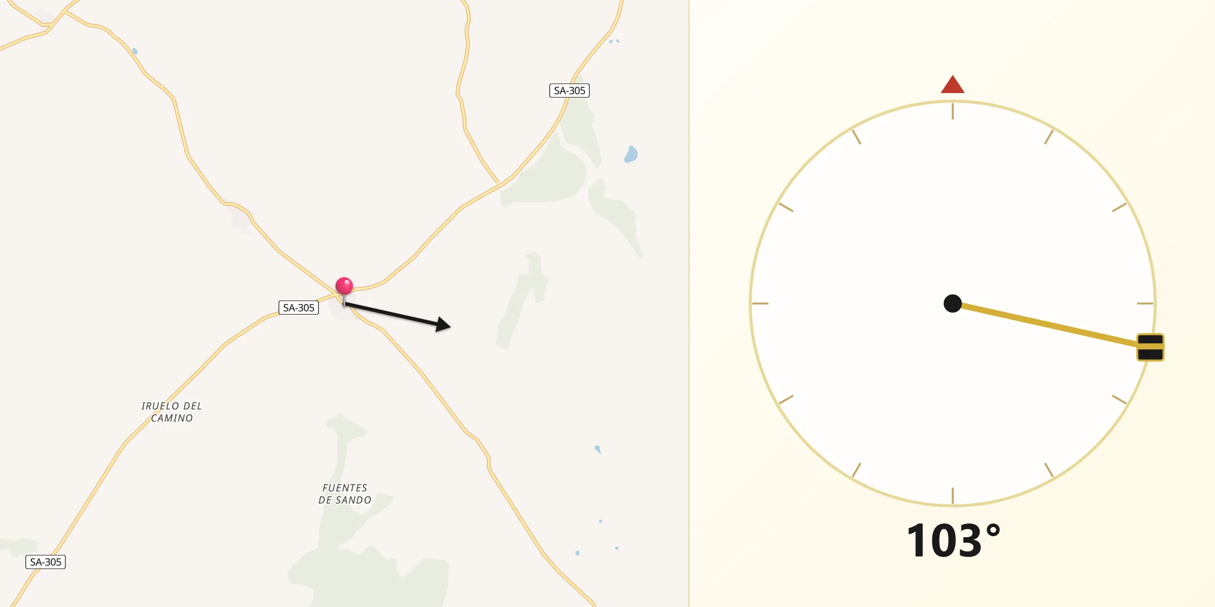 Dirección de la Qibla desde Sando