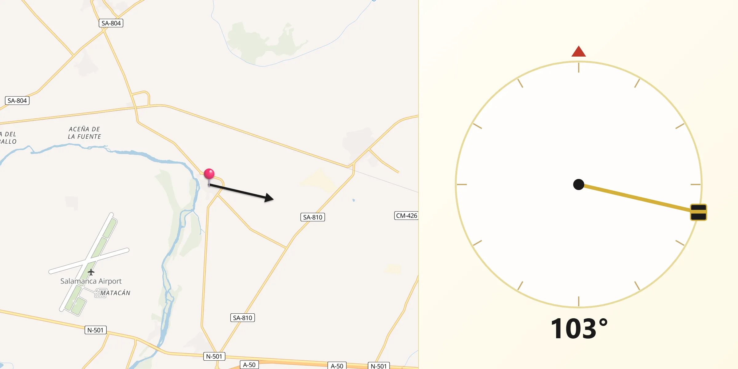 Dirección de la Qibla desde Huerta