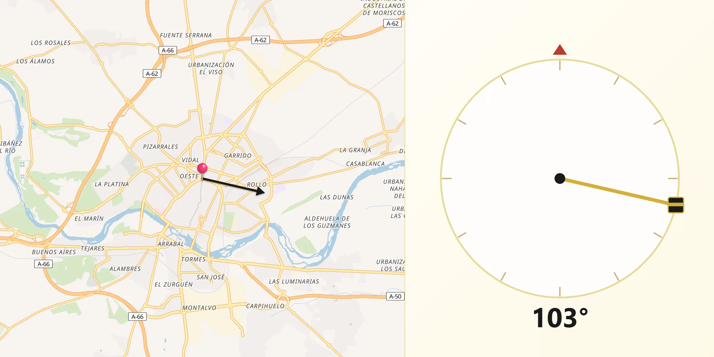 Dirección de la Qibla desde El Cabaco
