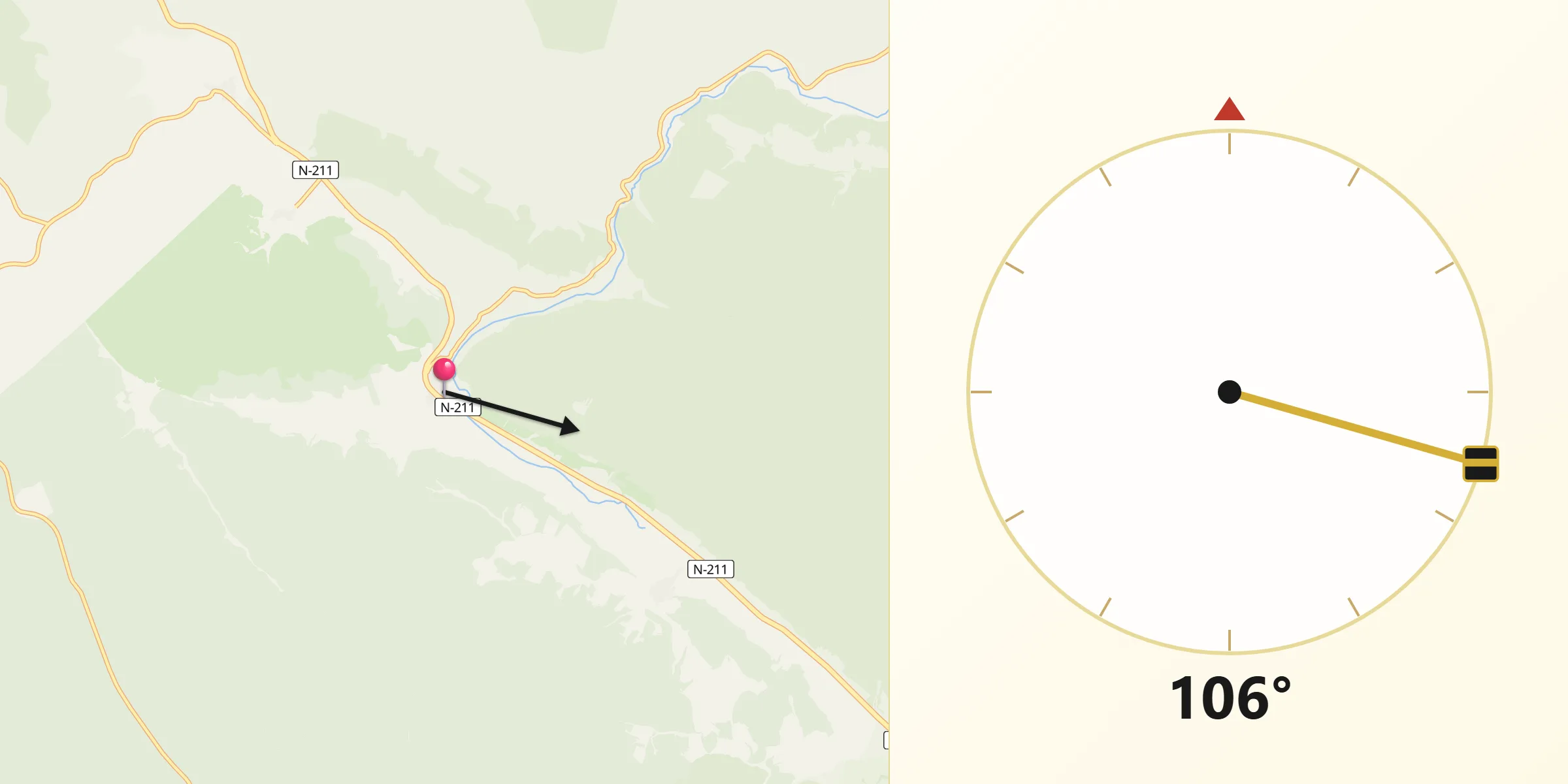 Dirección de la Qibla desde Anquela del Ducado