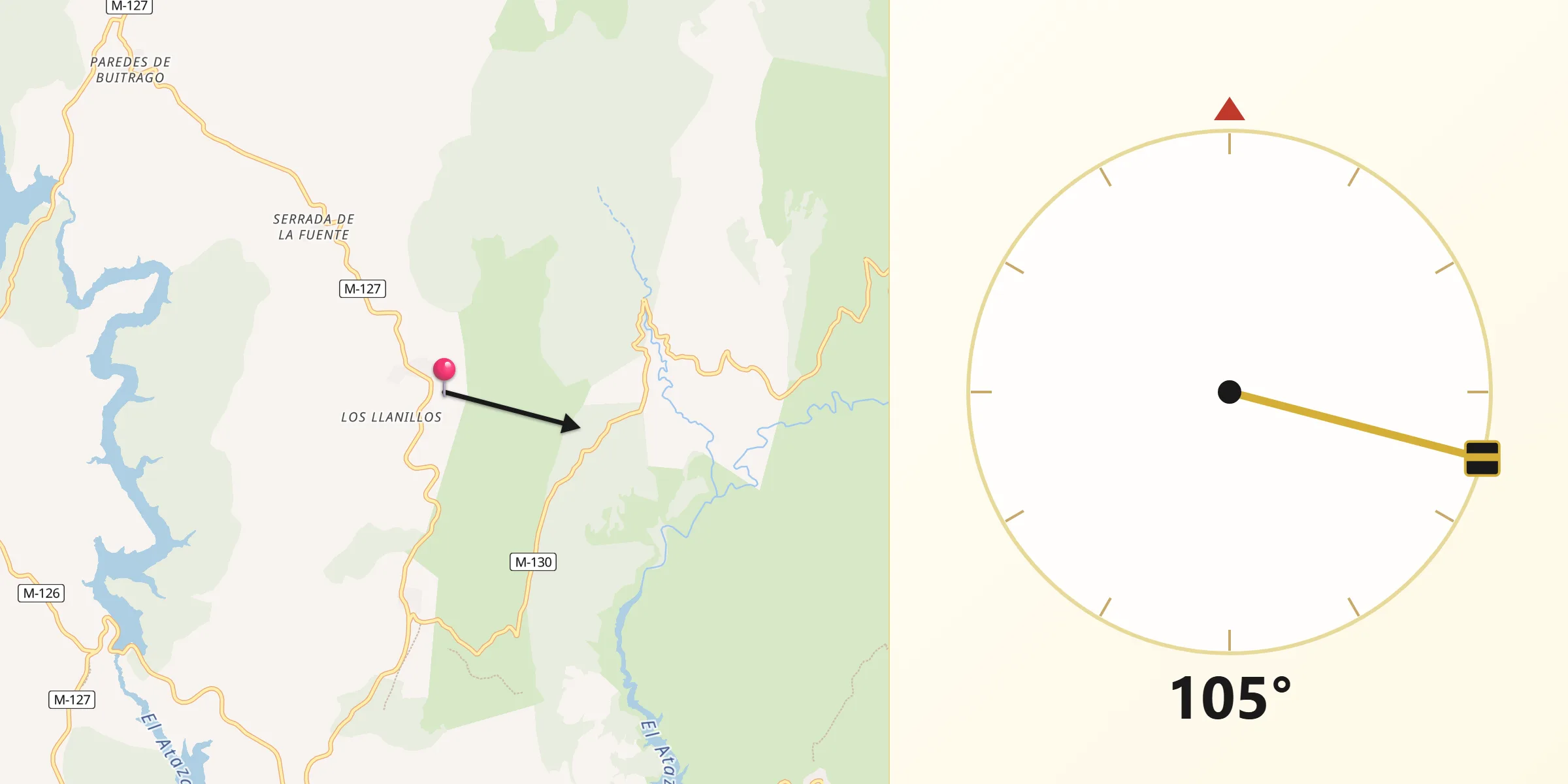 Dirección de la Qibla desde Berzosa del Lozoya