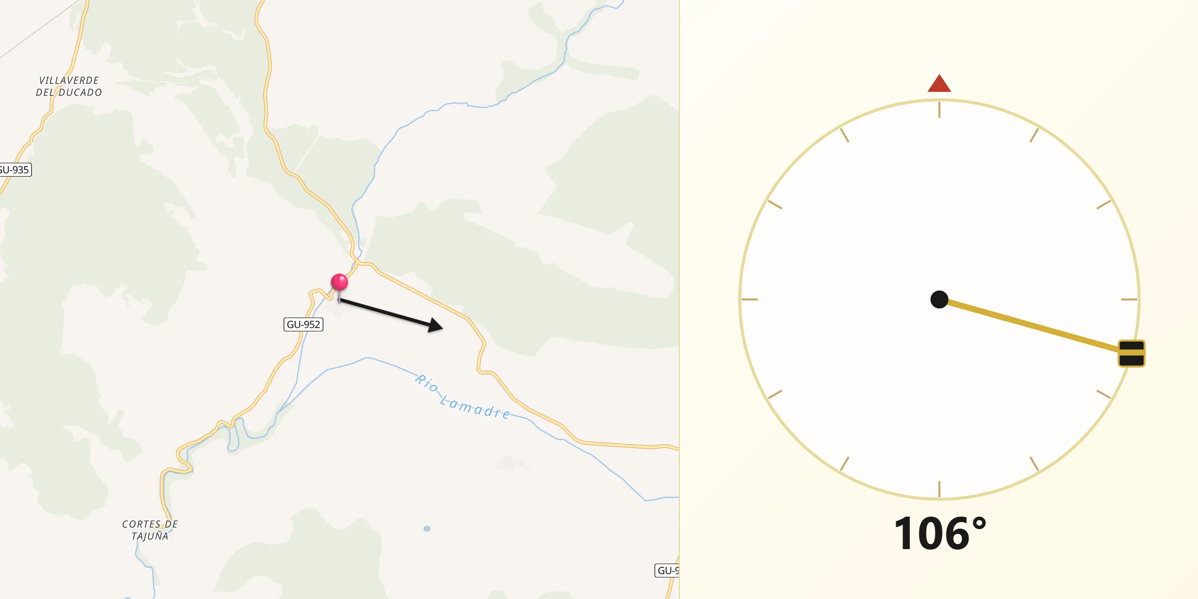 Dirección de la Qibla desde Luzaga