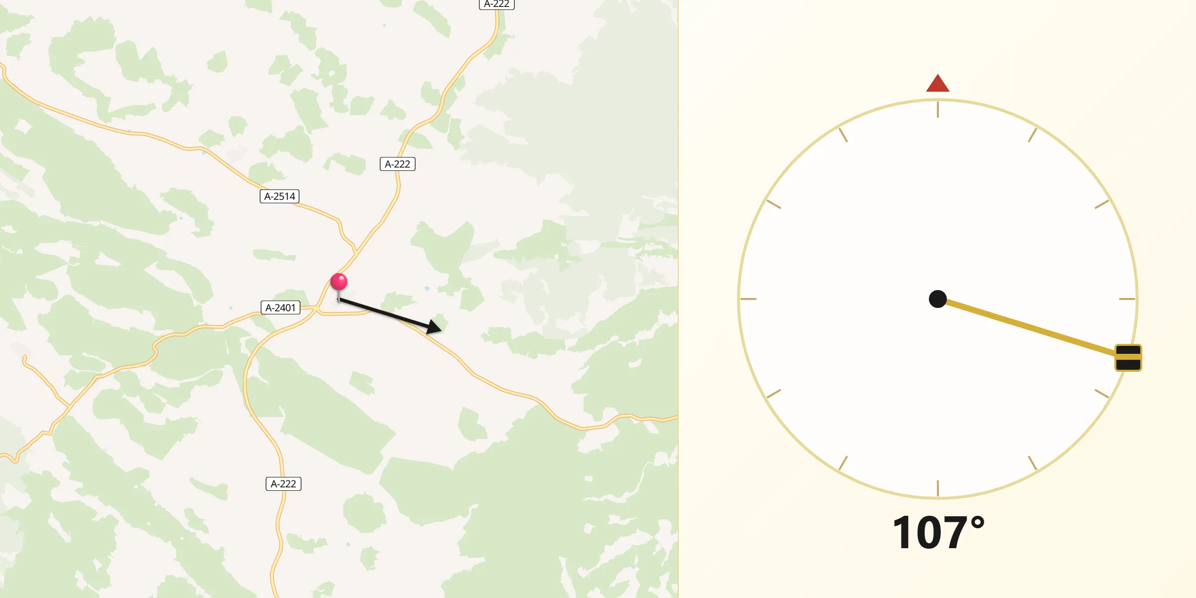 Dirección de la Qibla desde Cortes de Aragón