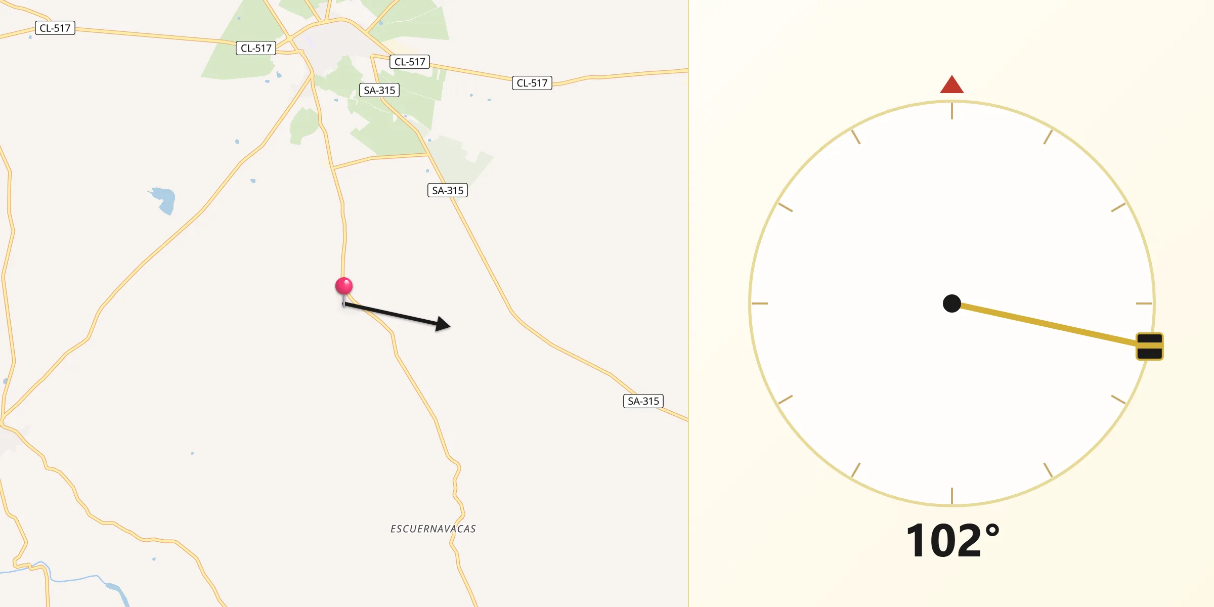 Dirección de la Qibla desde Moronta