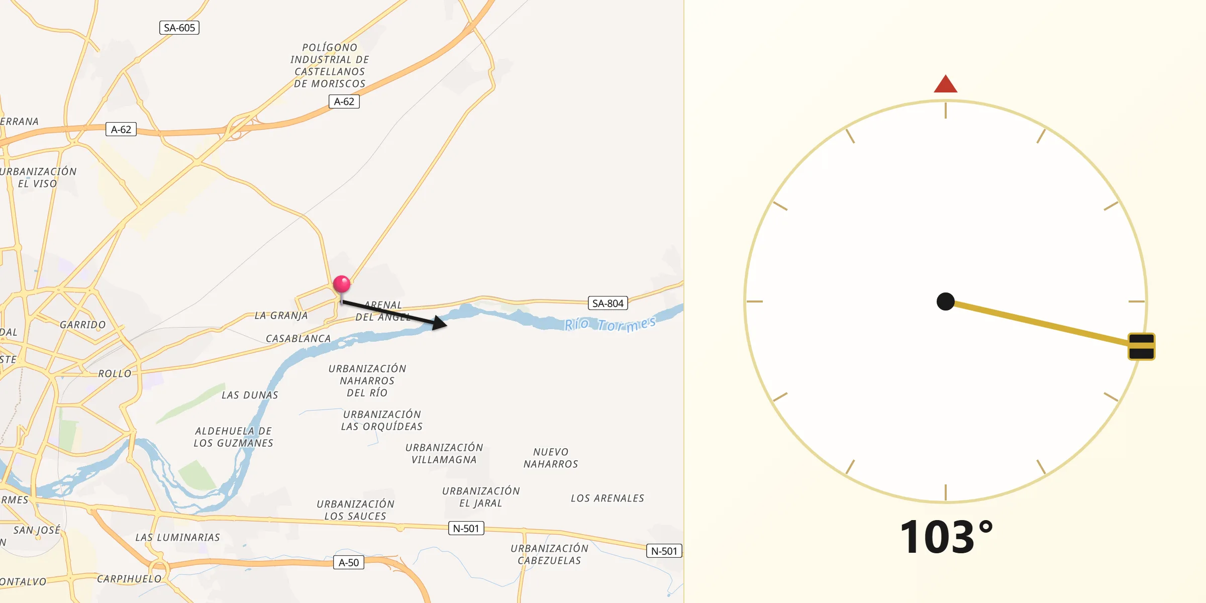 Dirección de la Qibla desde Cabrerizos