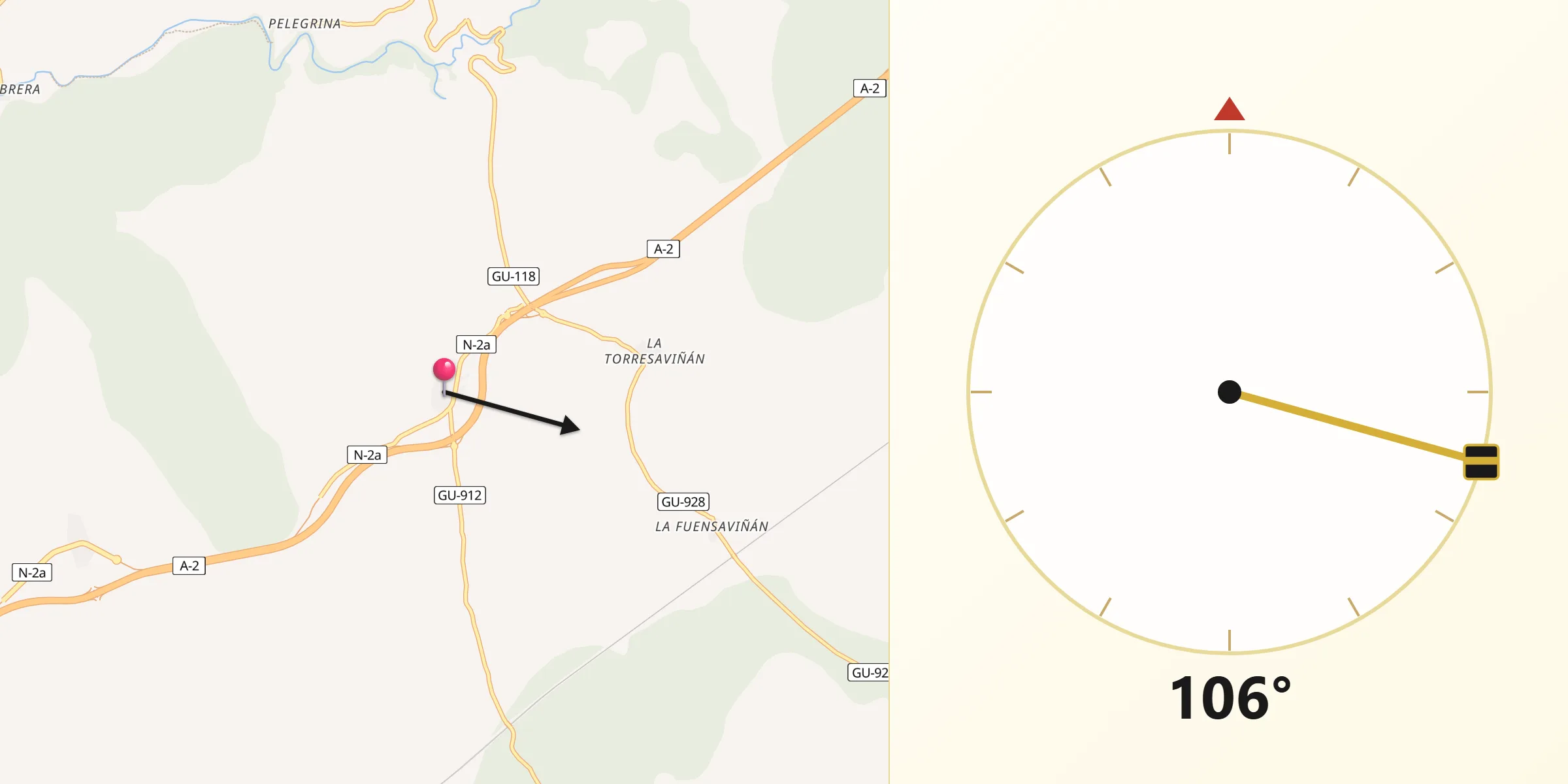 Dirección de la Qibla desde Torremocha del Campo