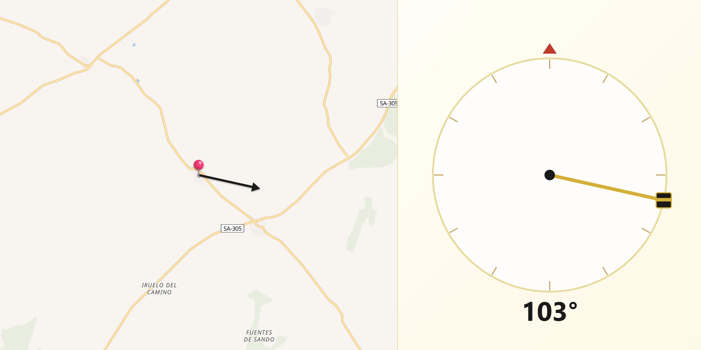 Dirección de la Qibla desde Santa María de Sando