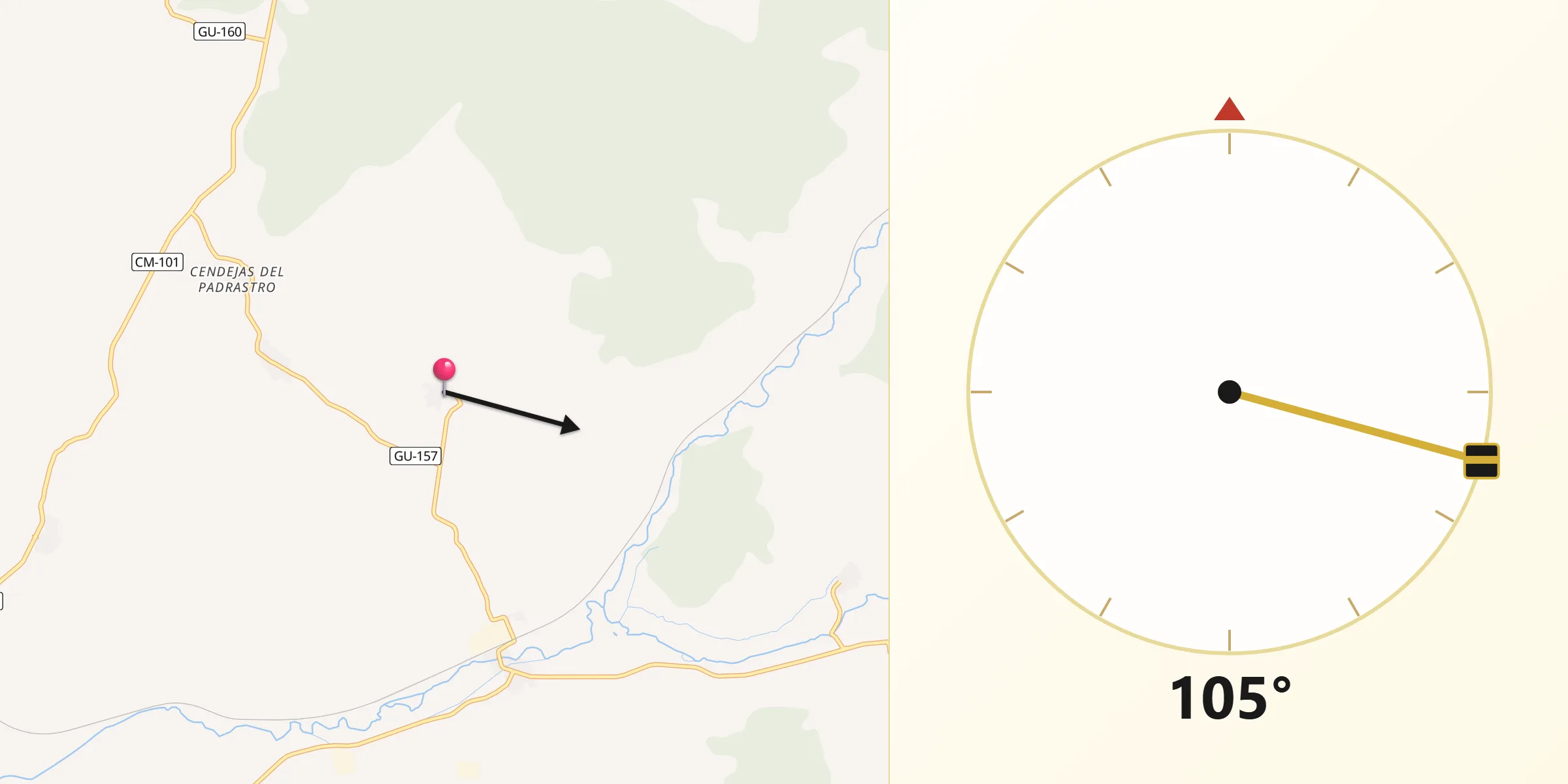 Dirección de la Qibla desde Cendejas de la Torre