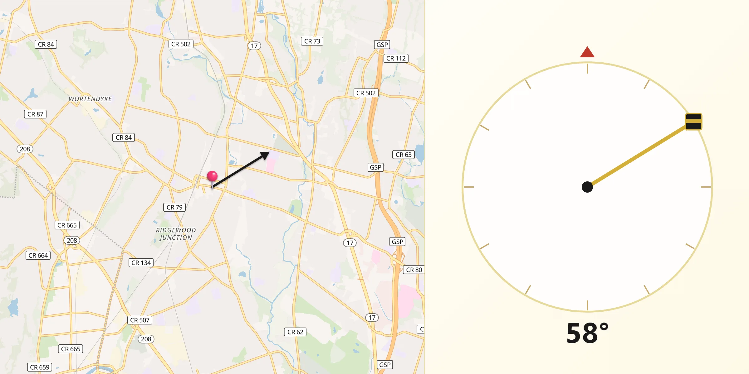 Qibla Direction from Ridgewood