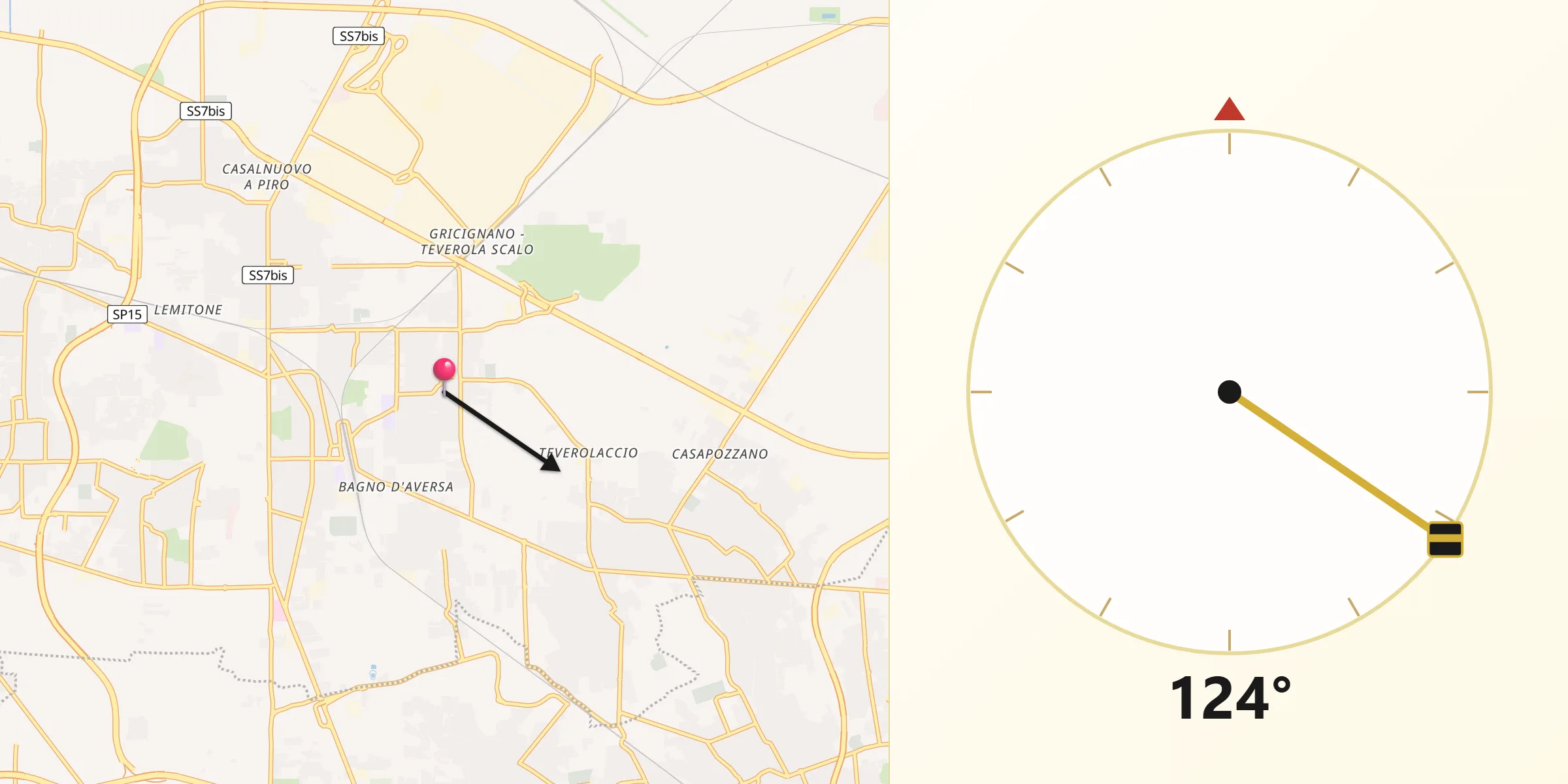 Direzione della Qibla da Gricignano di Aversa