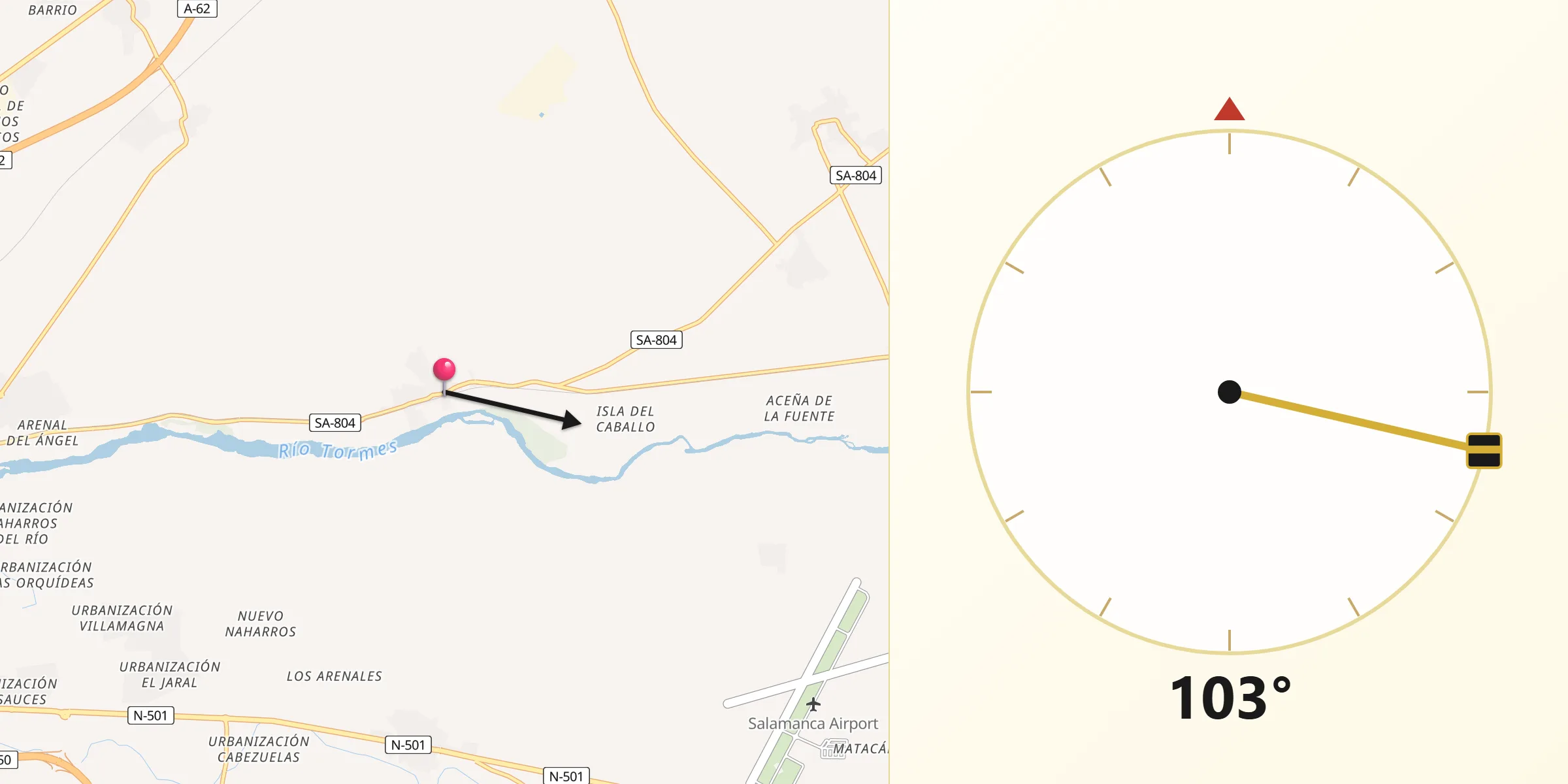 Dirección de la Qibla desde Aldealengua
