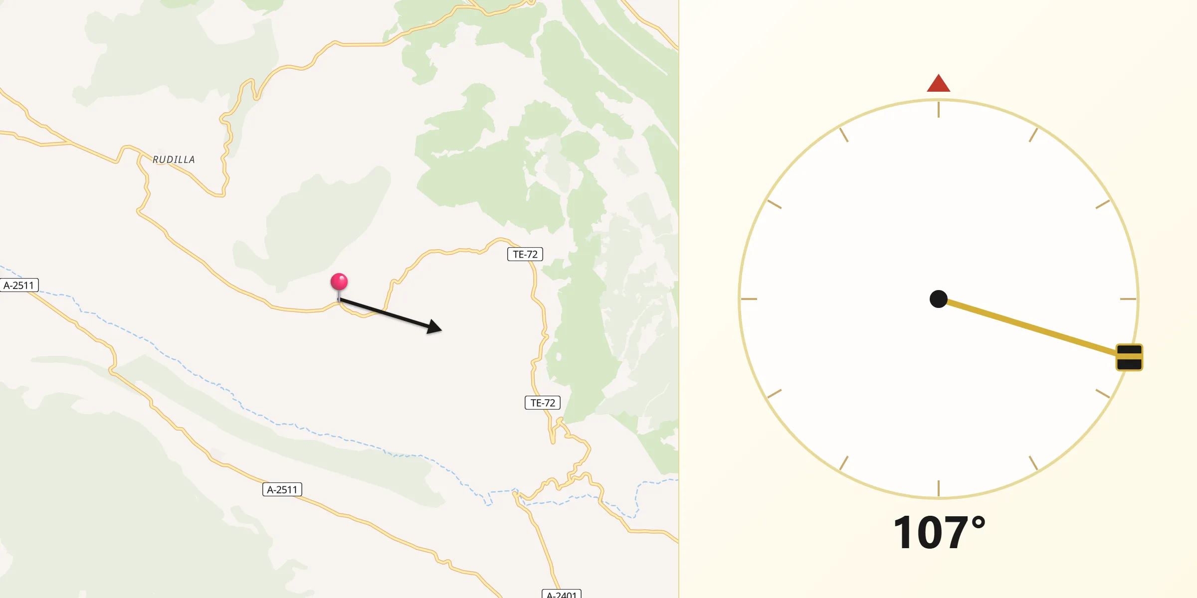 Dirección de la Qibla desde Anadón