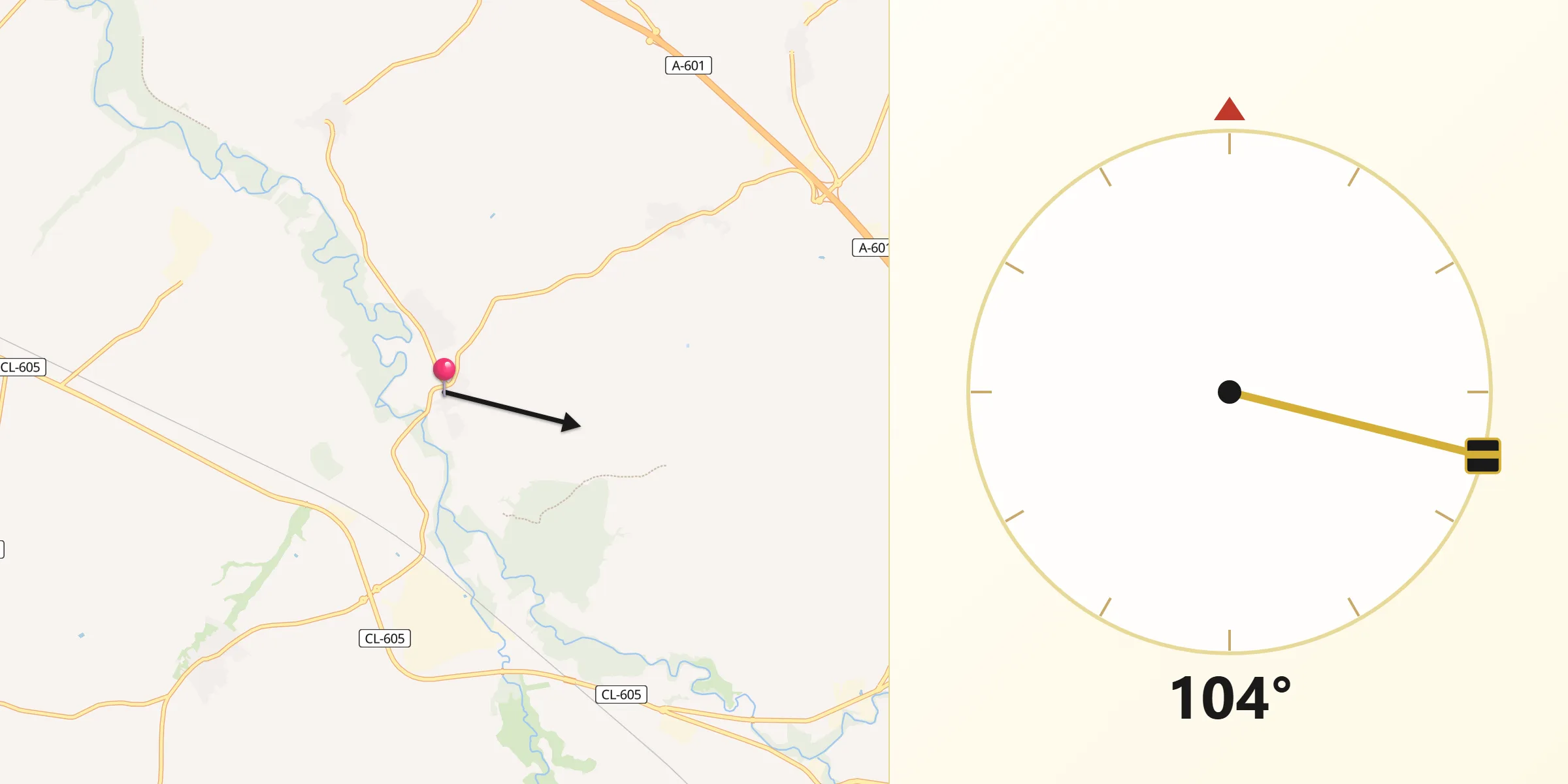 Dirección de la Qibla desde Hontanares de Eresma