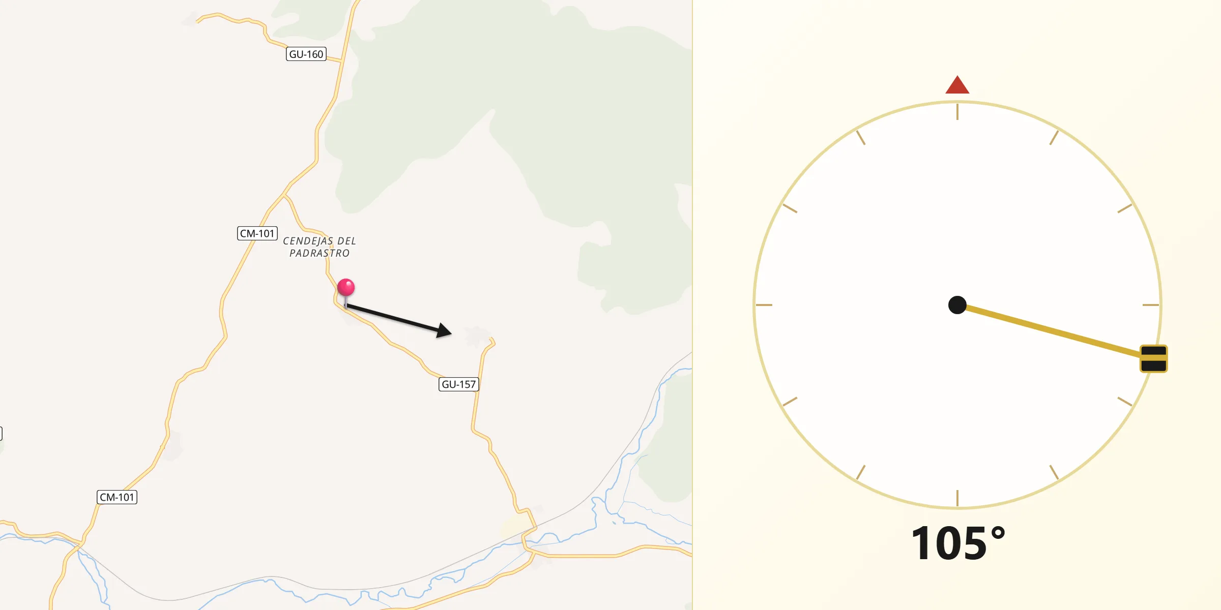 Dirección de la Qibla desde Cendejas de Enmedio