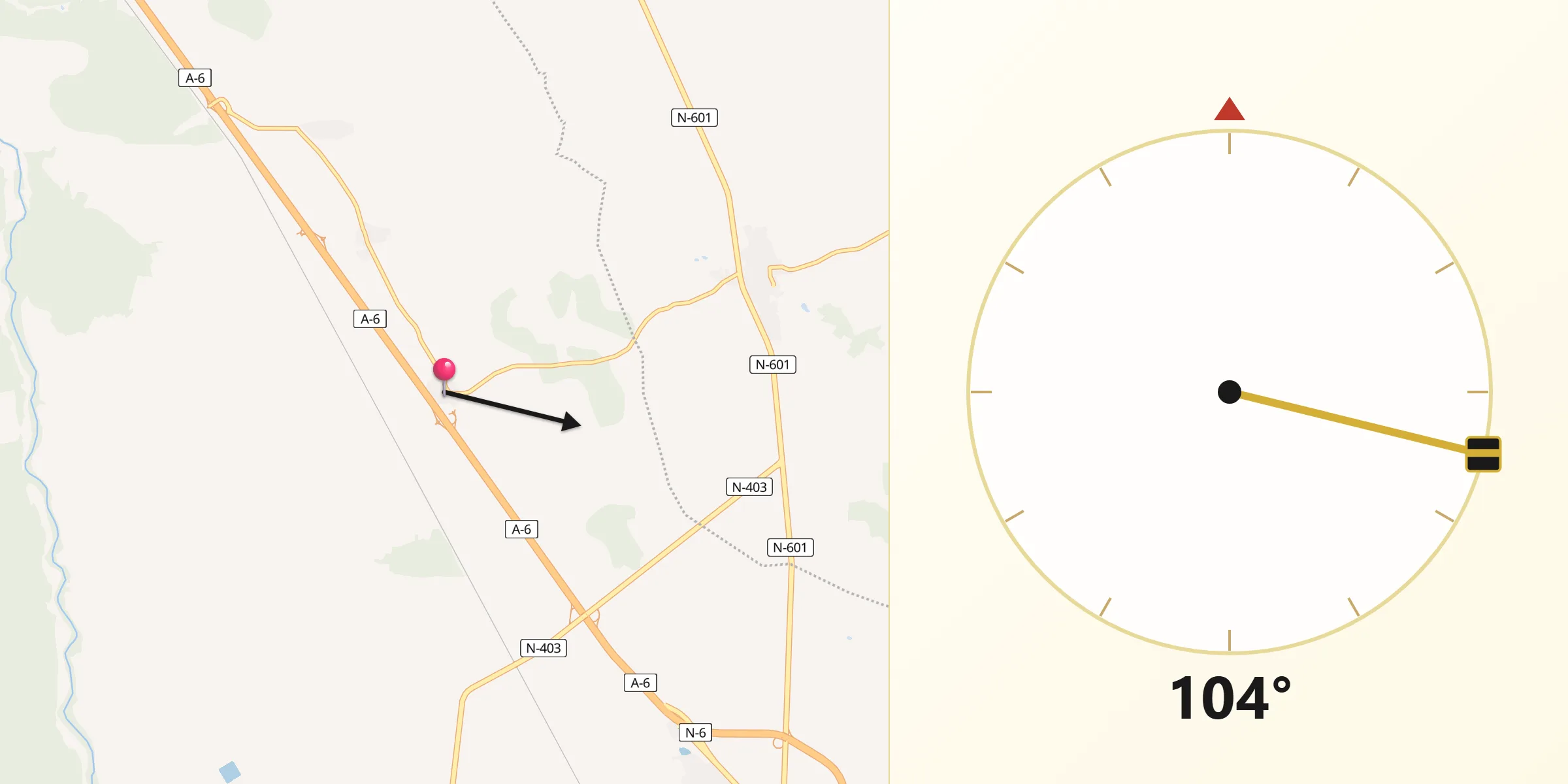 Dirección de la Qibla desde Gutierre-Muñoz