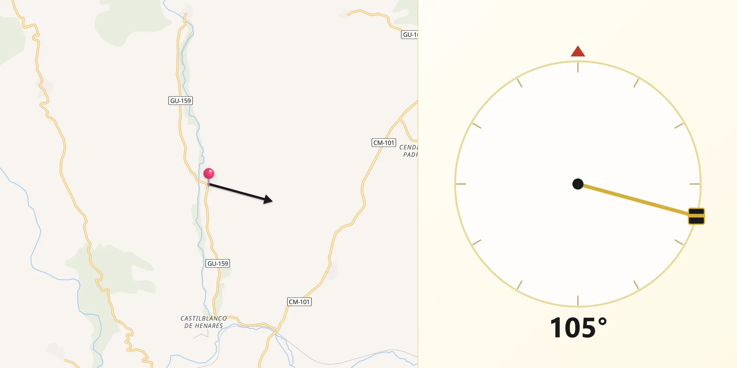 Dirección de la Qibla desde Medranda