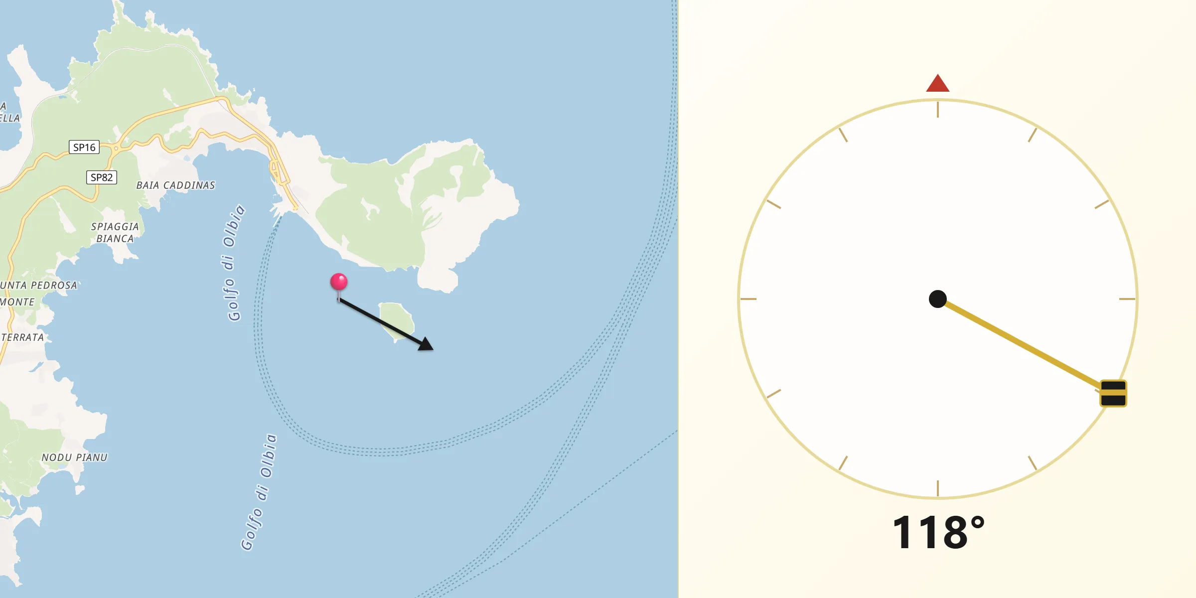 Direzione della Qibla da Golfo Aranci