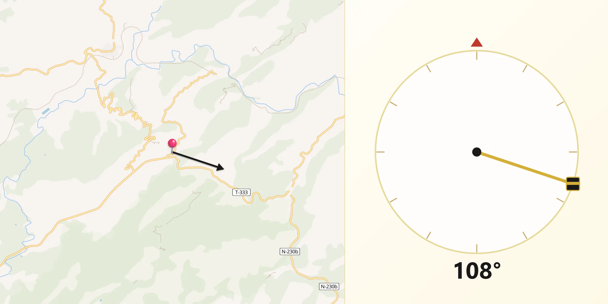 Dirección de la Qibla desde Prat de Comte