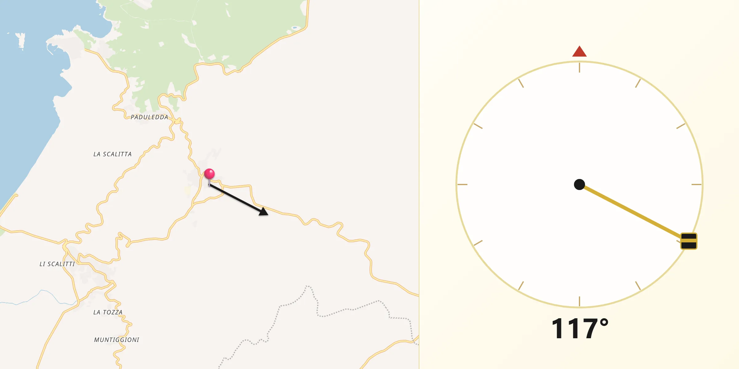 Direzione della Qibla da Trinità d'Agultu e Vignola