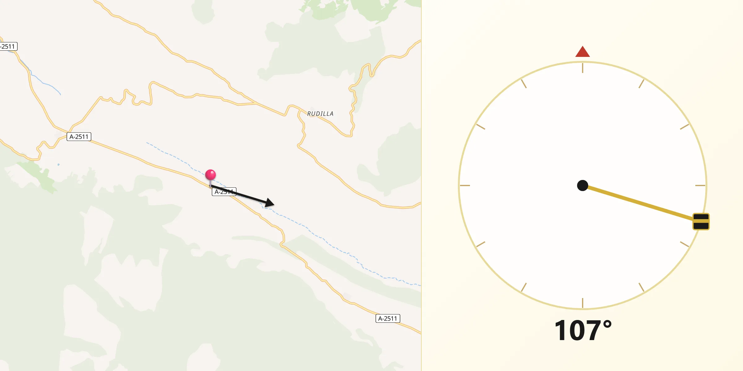 Dirección de la Qibla desde Allueva
