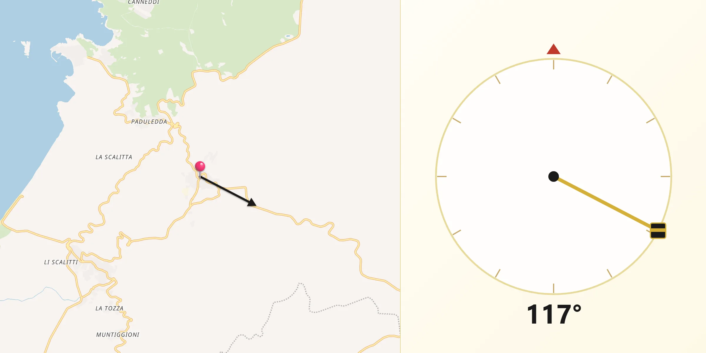 Direzione della Qibla da Trinità d'Agultu
