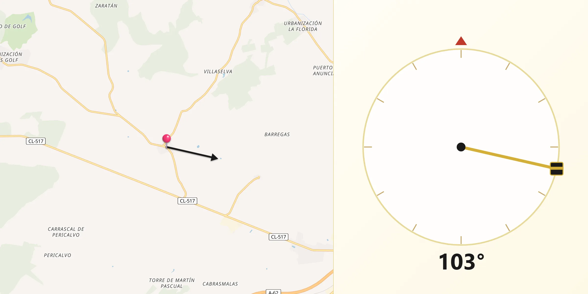 Dirección de la Qibla desde Parada de Arriba