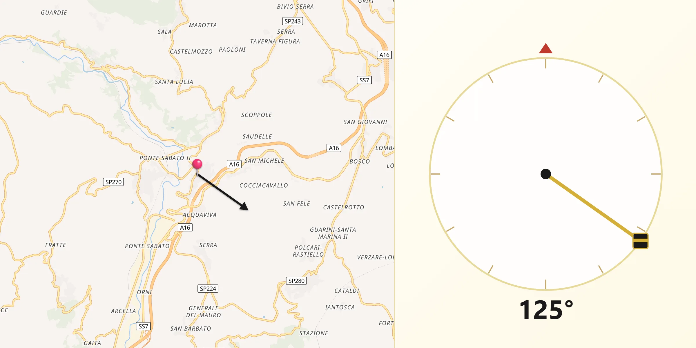 Direzione della Qibla da Pratola Serra
