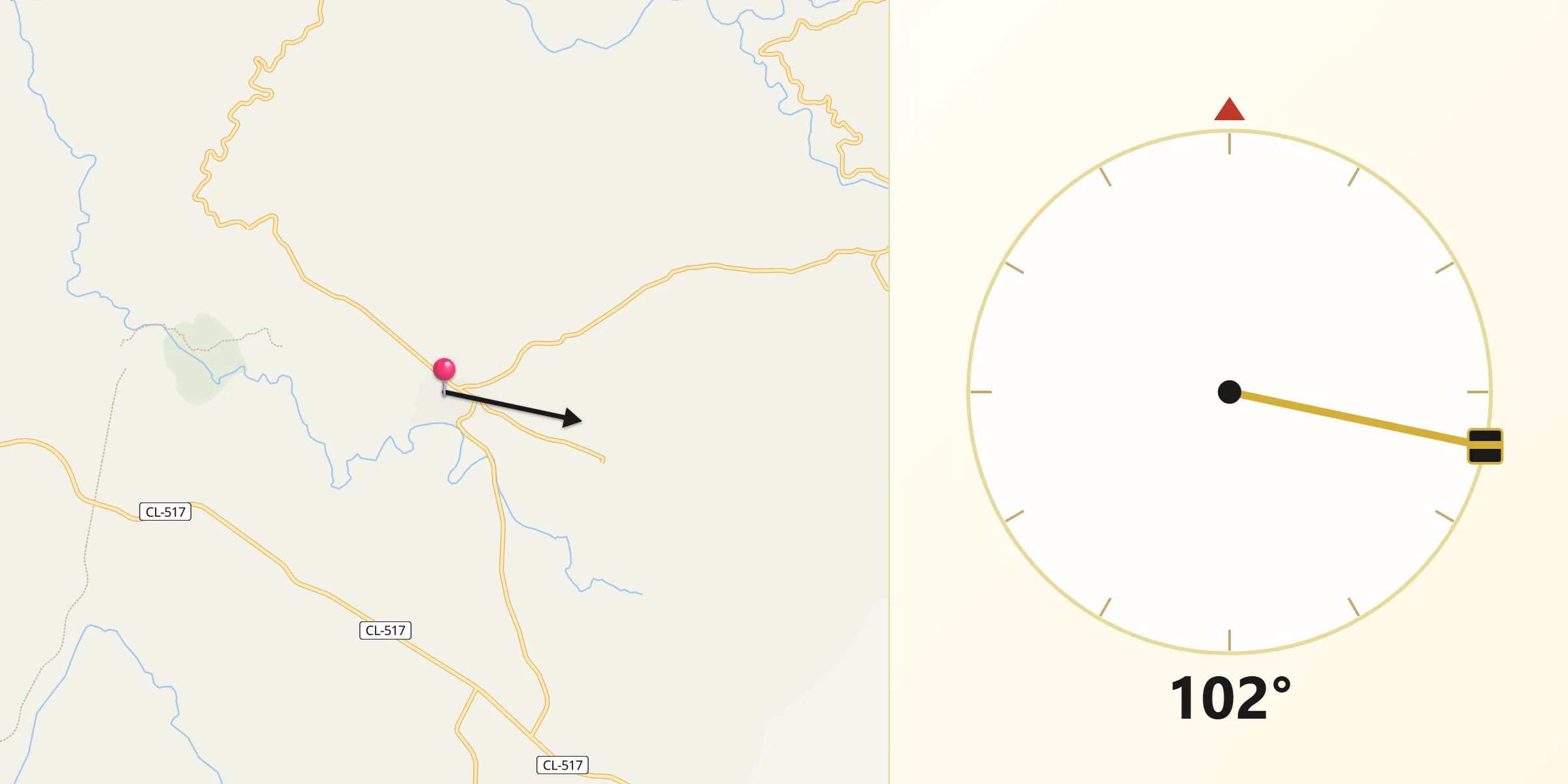 Dirección de la Qibla desde Hinojosa de Duero