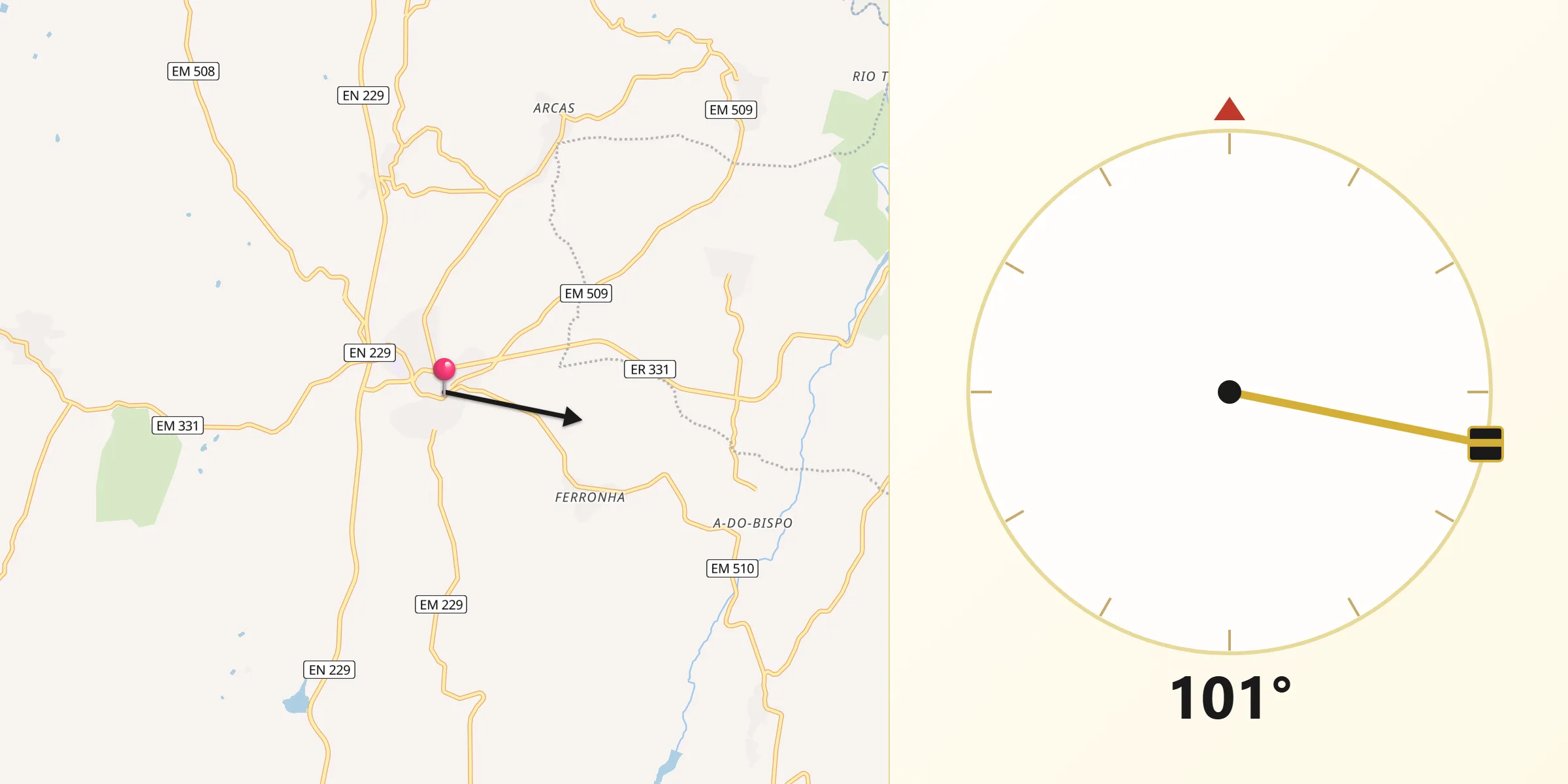 Direção da Qibla a partir de Penedono
