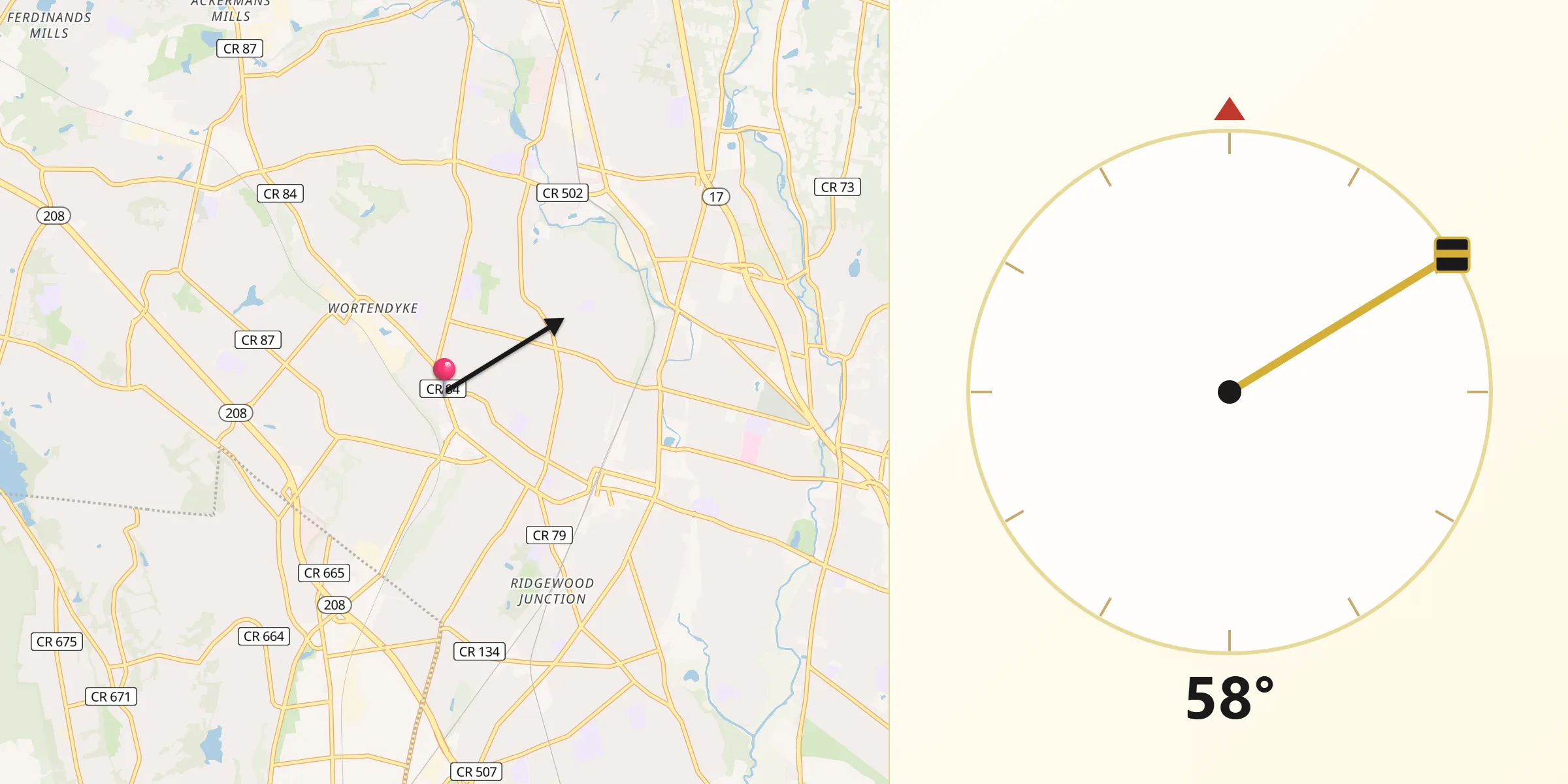 Qibla Direction from Midland Park