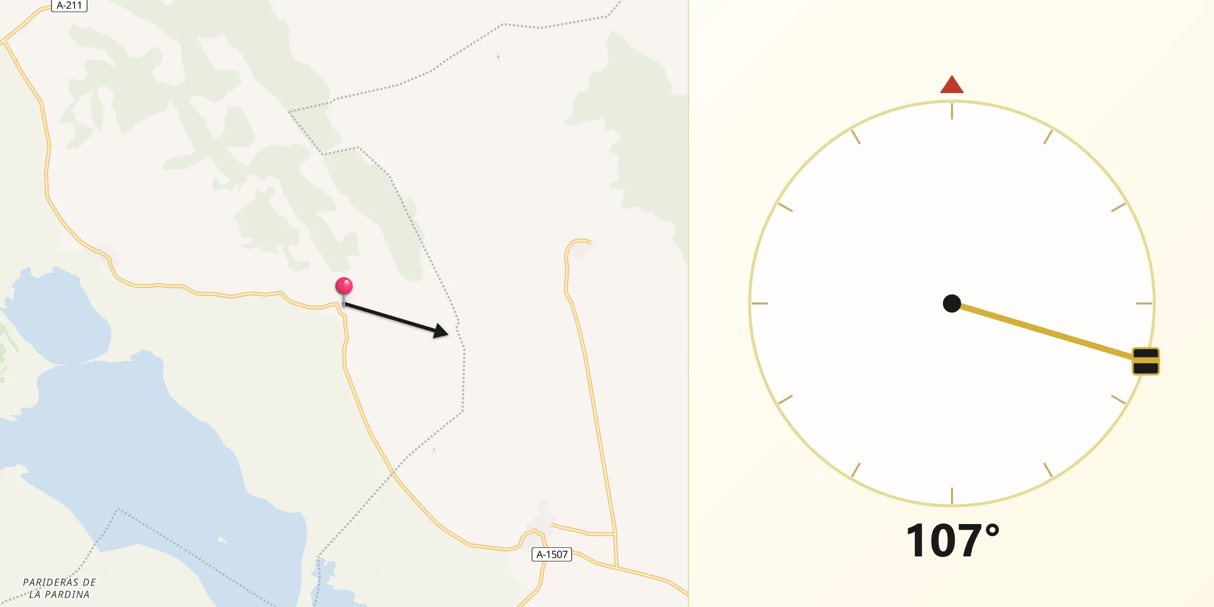 Dirección de la Qibla desde Berrueco