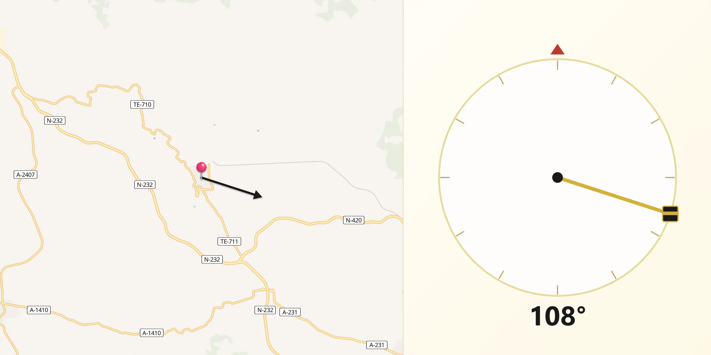 Dirección de la Qibla desde Valdealgorfa