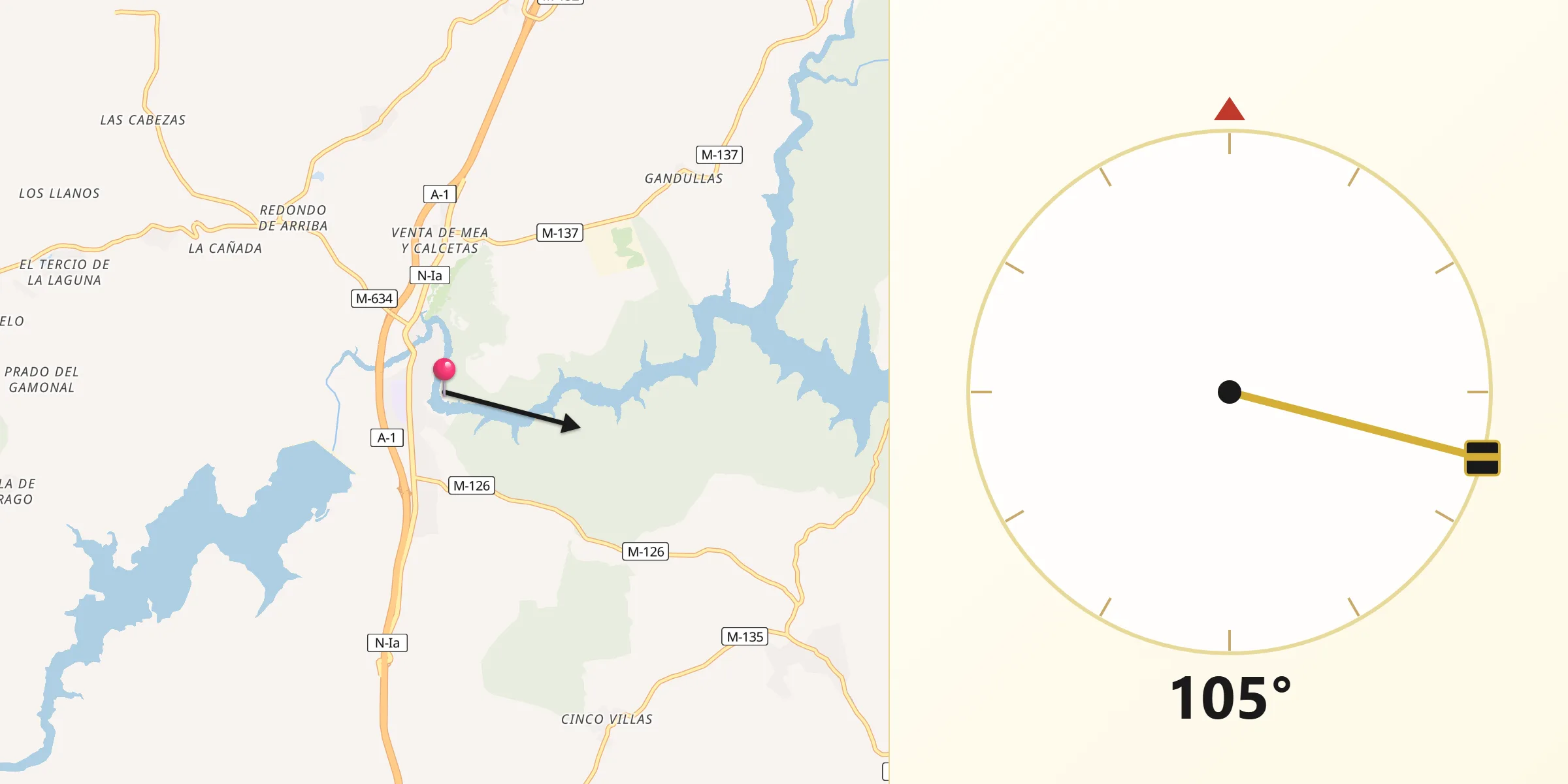 Dirección de la Qibla desde Buitrago del Lozoya