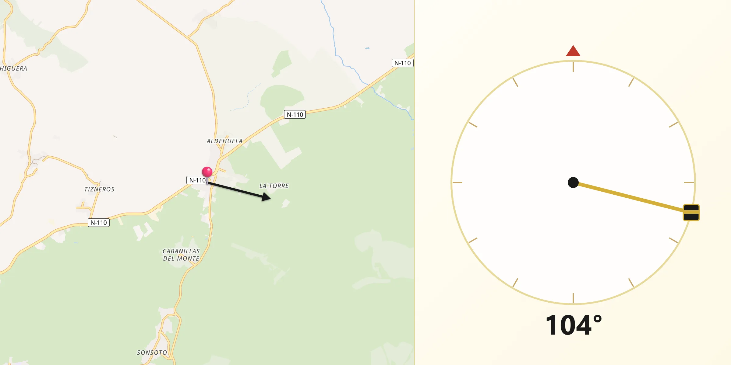 Dirección de la Qibla desde Torrecaballeros