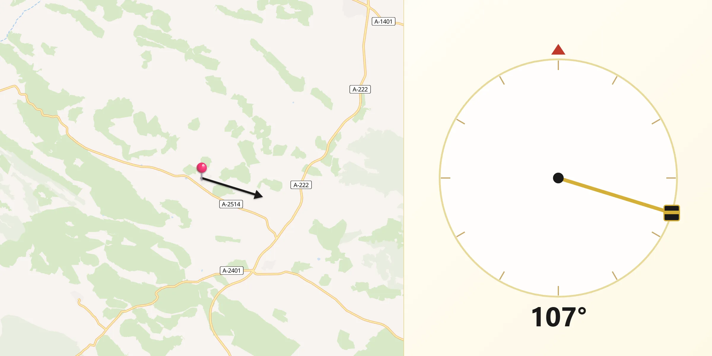 Dirección de la Qibla desde Plou