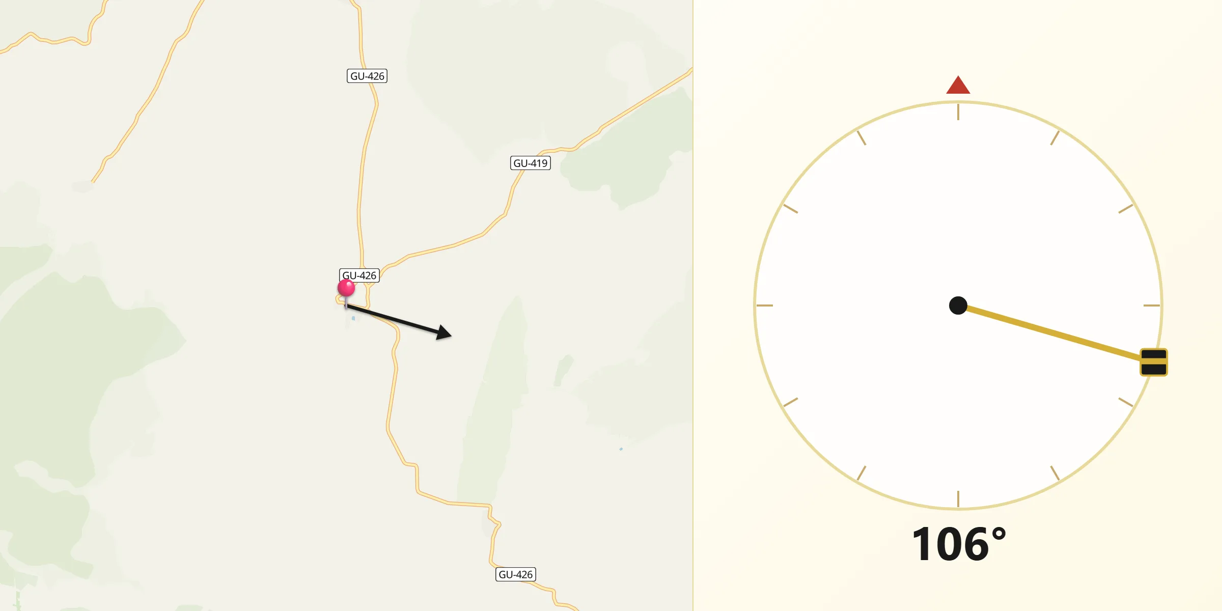 Dirección de la Qibla desde Tartanedo